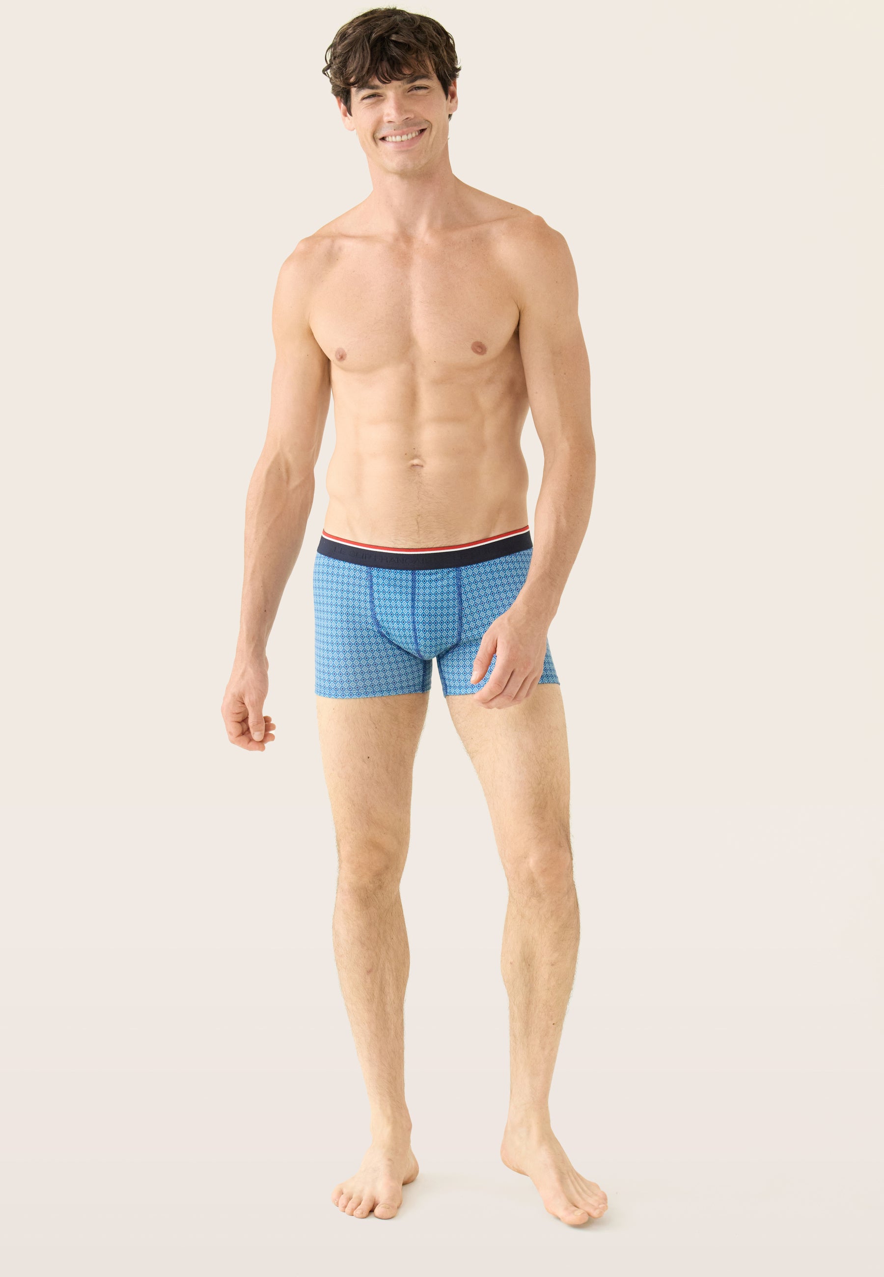 Blue harlequin pattern cotton boxer shorts - Marius Arlequin Bleu