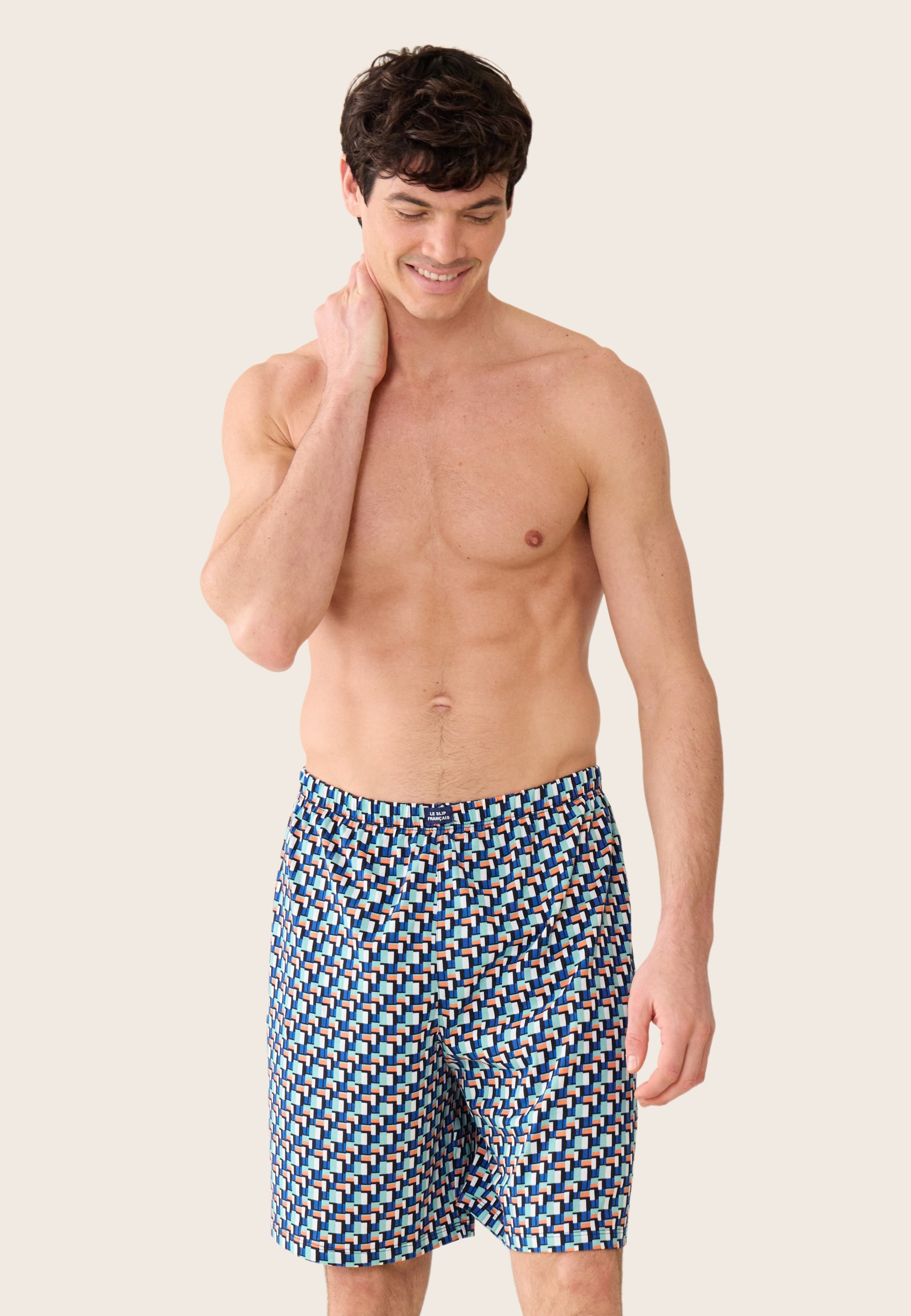 Short pajama bottoms with a Corbusier pattern in cotton - Fredy Corbusier Azure Green
