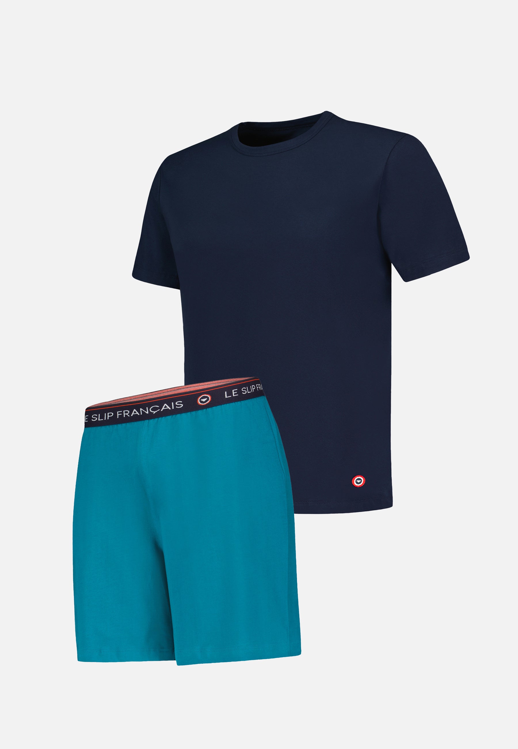 Navy blue cotton top and shorts pajama set - Terrific short-sleeved navy top pajamas and invincible topaz short pajama bottoms