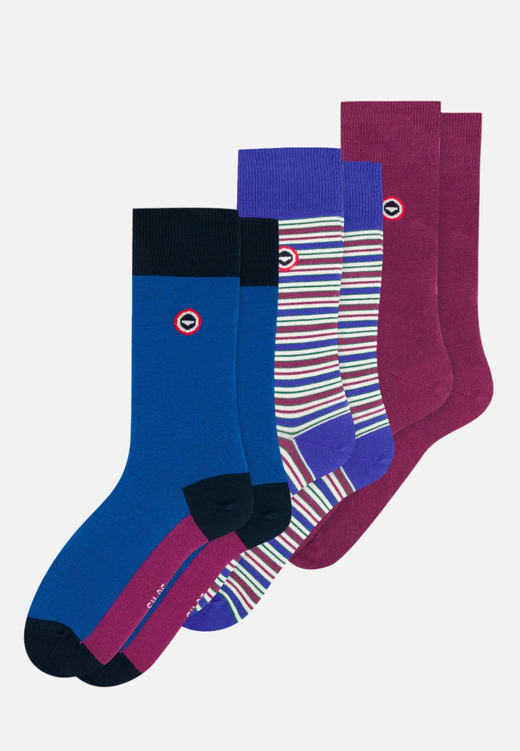 Pack of 3 Mid-Calf Socks - Purple Stripes Dazzling Block Mattress Socks