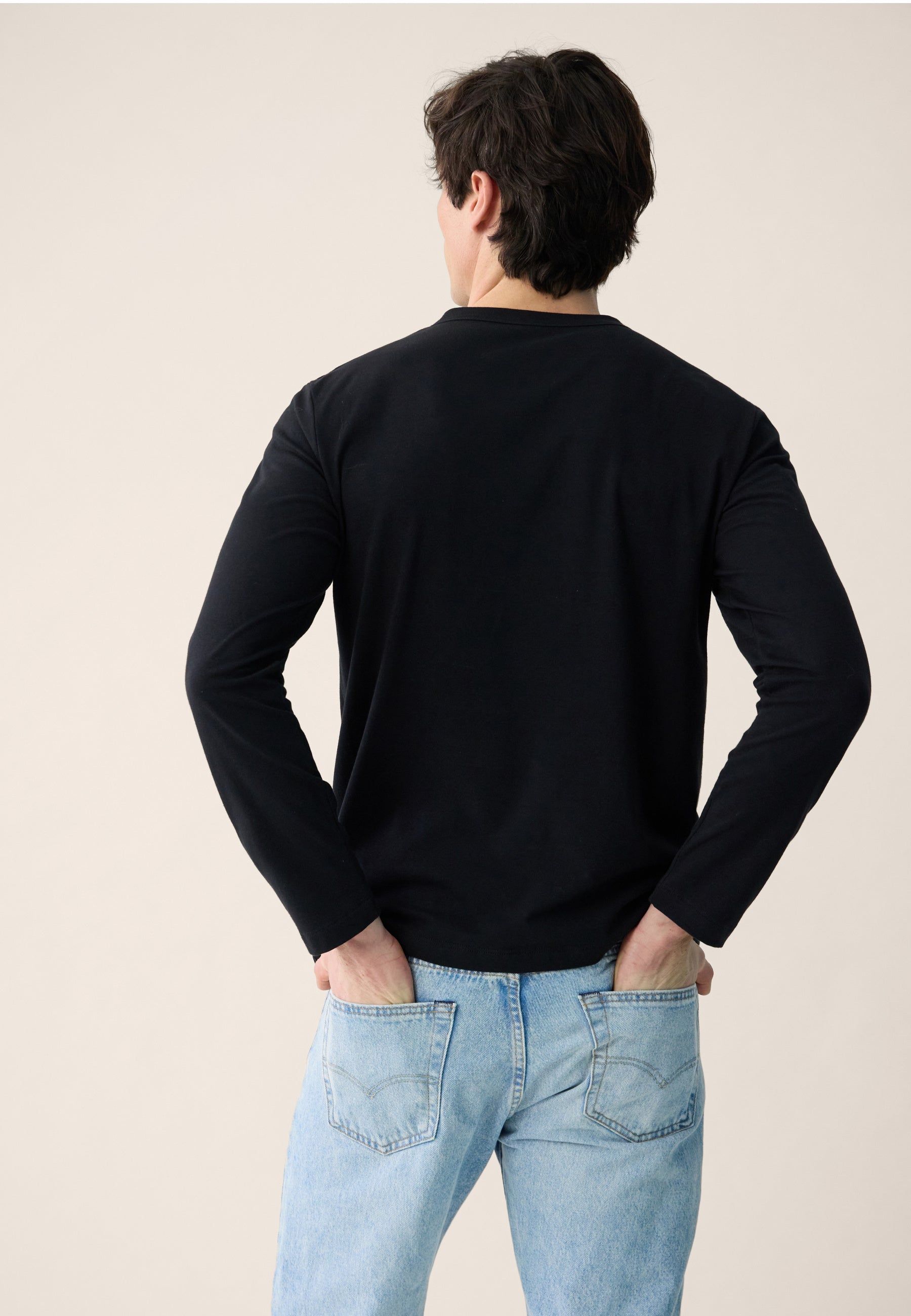 Men's Black Long Sleeve Cotton T-Shirt - Superb Black
