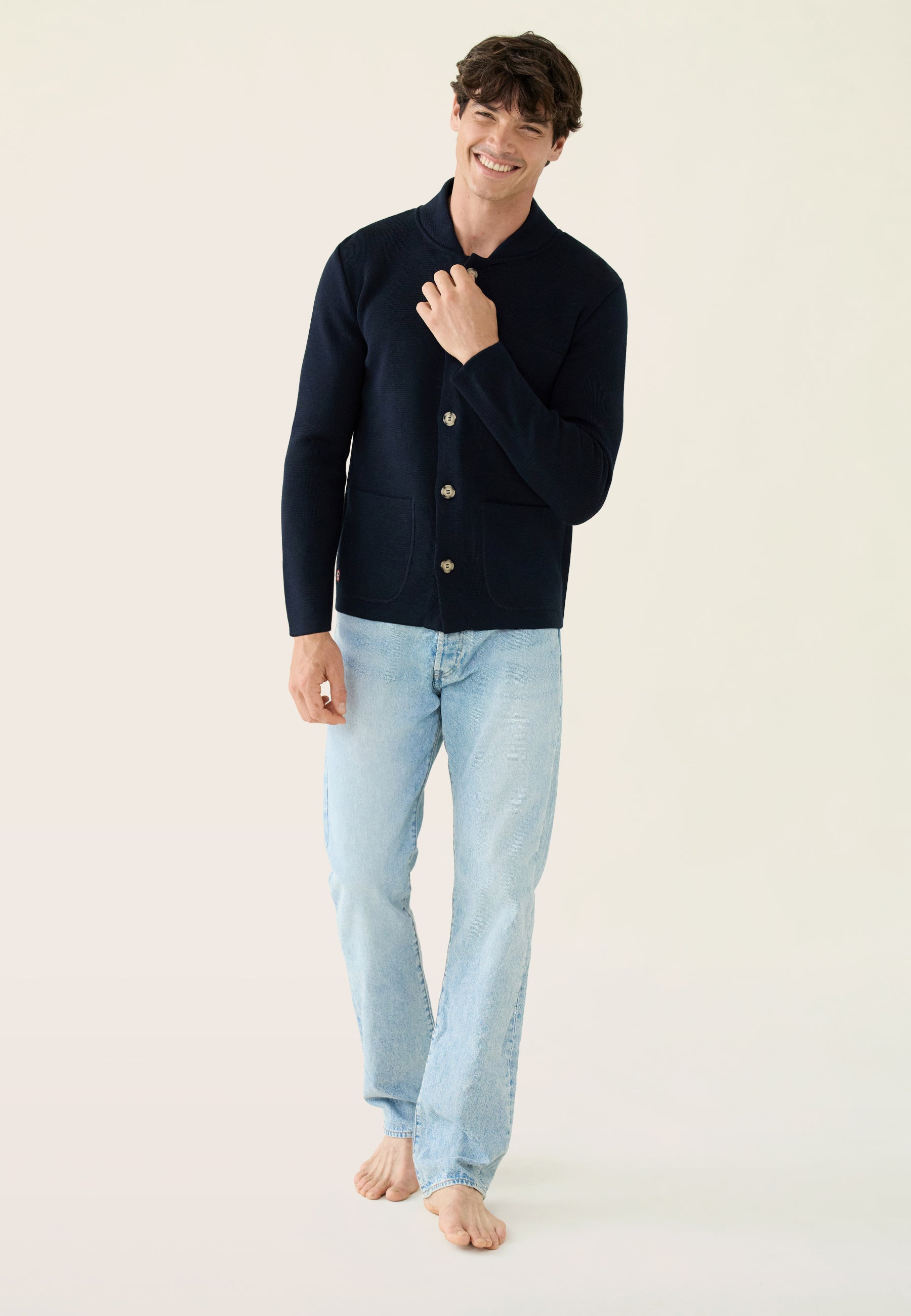 Men's navy blue knitted cardigan - Eloi Marine