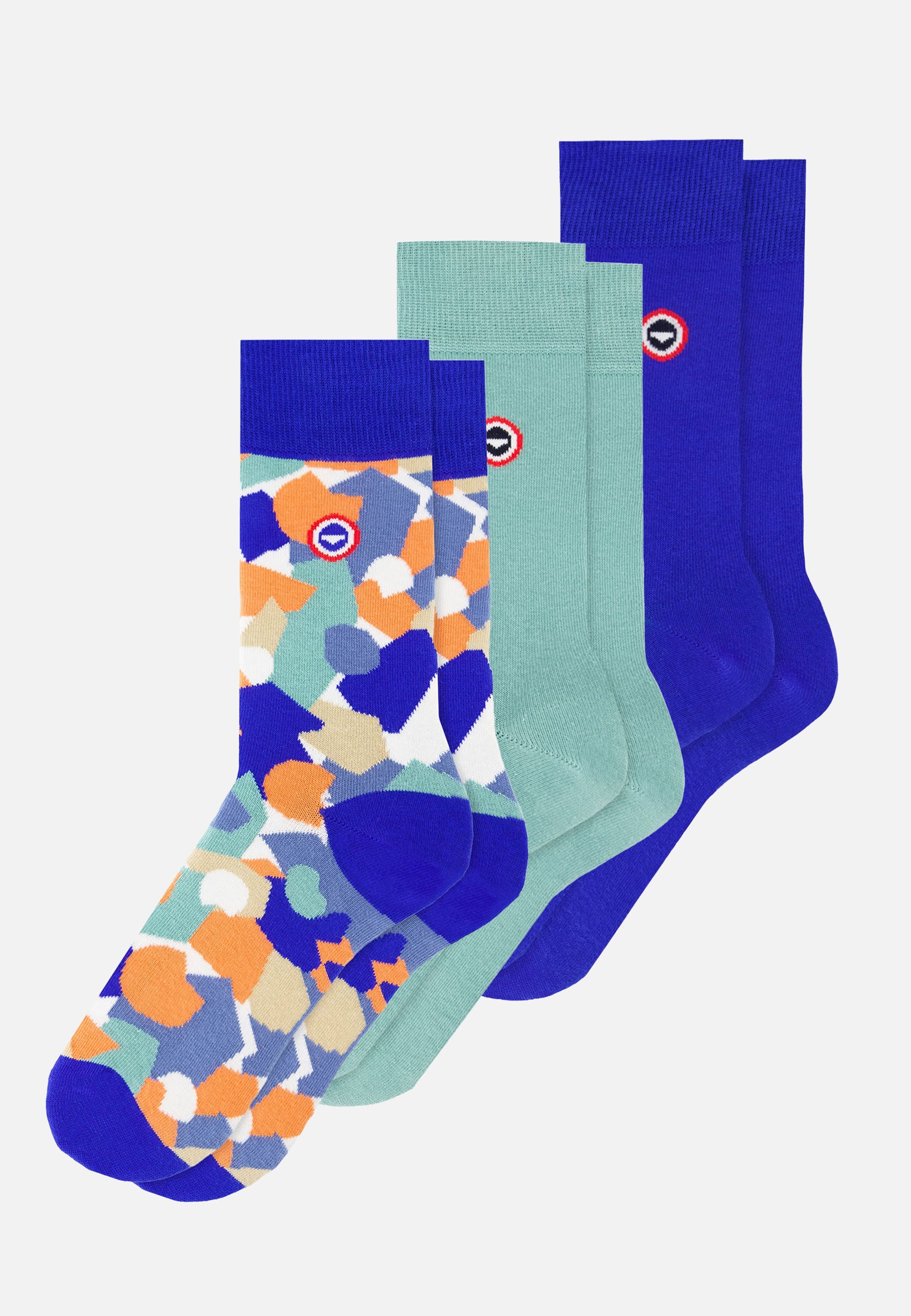 Lot de 3 chaussettes mi-hautes en coton - Chaussettes Bleu Nautique Confetti Vert Azur