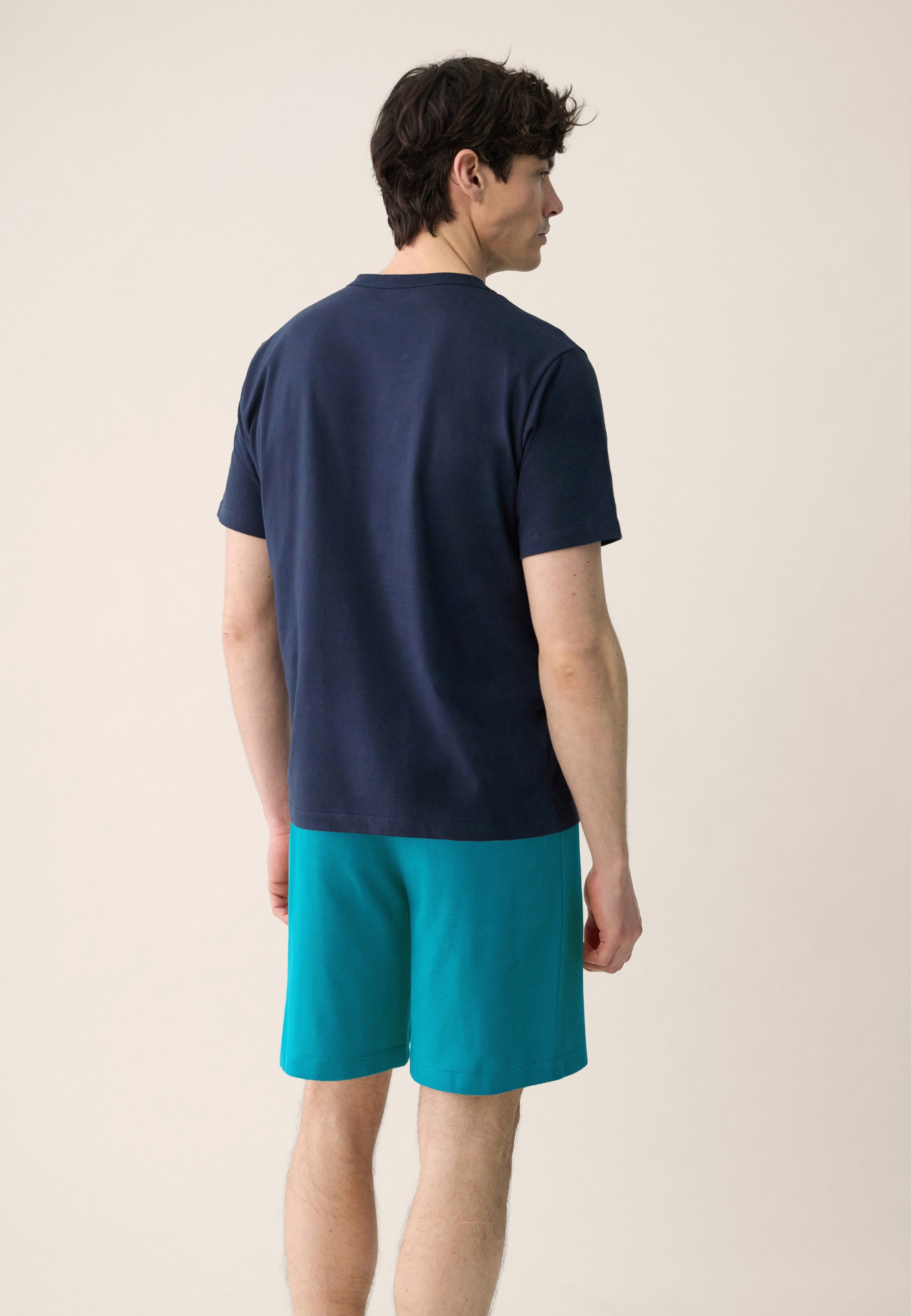 Navy blue cotton top and shorts pajama set - Terrific short-sleeved navy top pajamas and invincible topaz short pajama bottoms