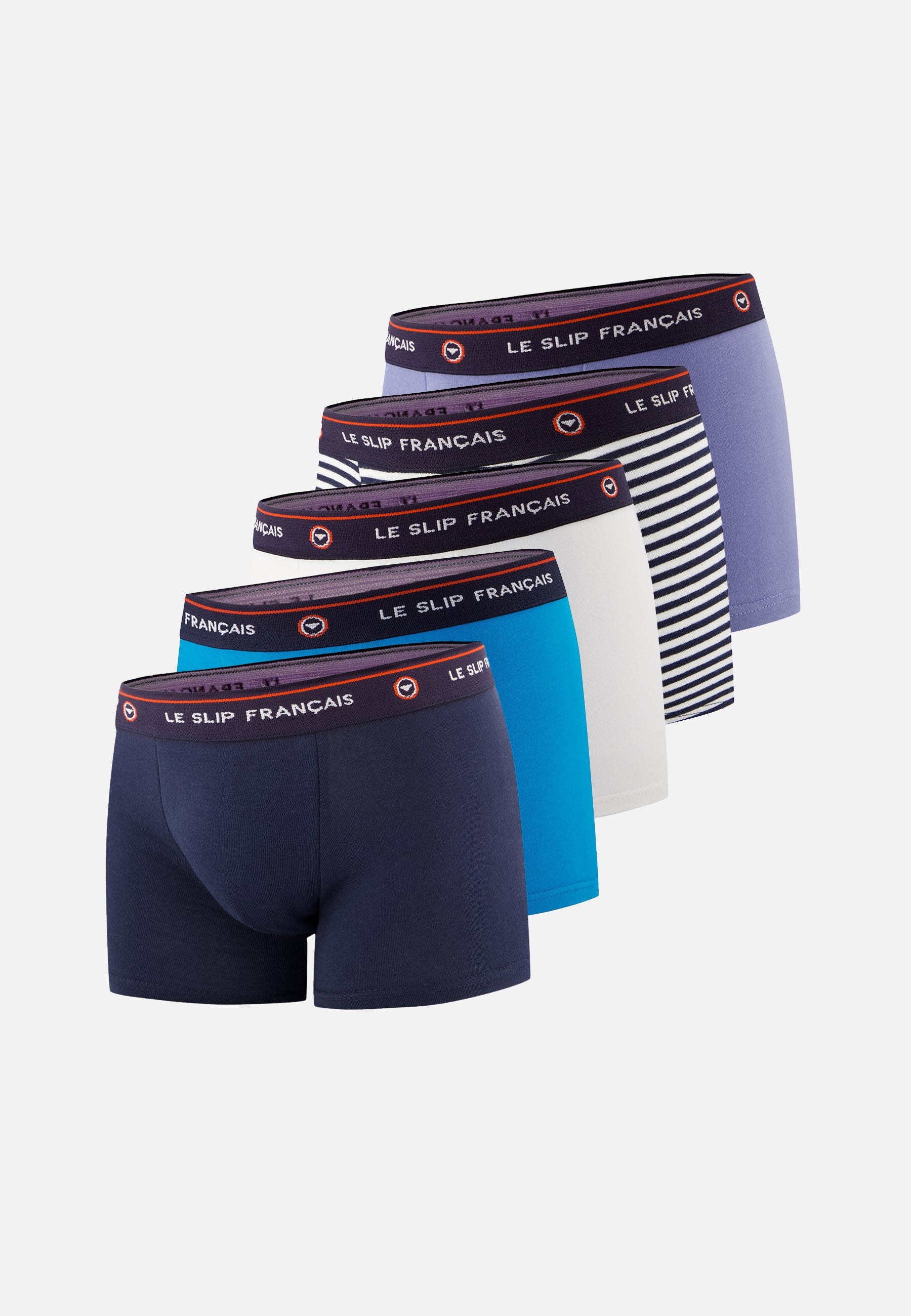 Lot de 5 boxers enfant en coton - Boxers Bleu Jean Marine Marinière Blanc Bleu Fluo