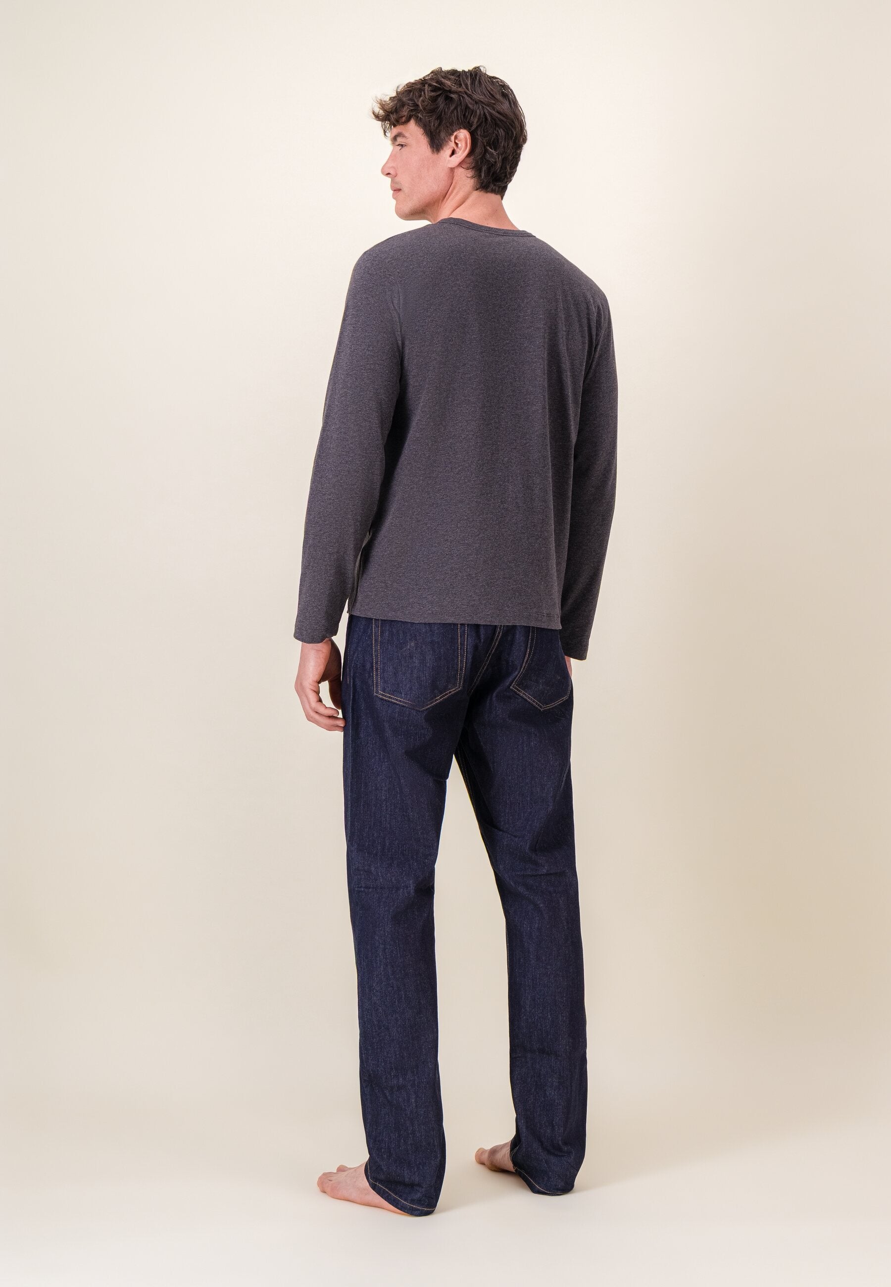 T-shirt à manches longues gris en coton - Superbe Gris Anthracite
