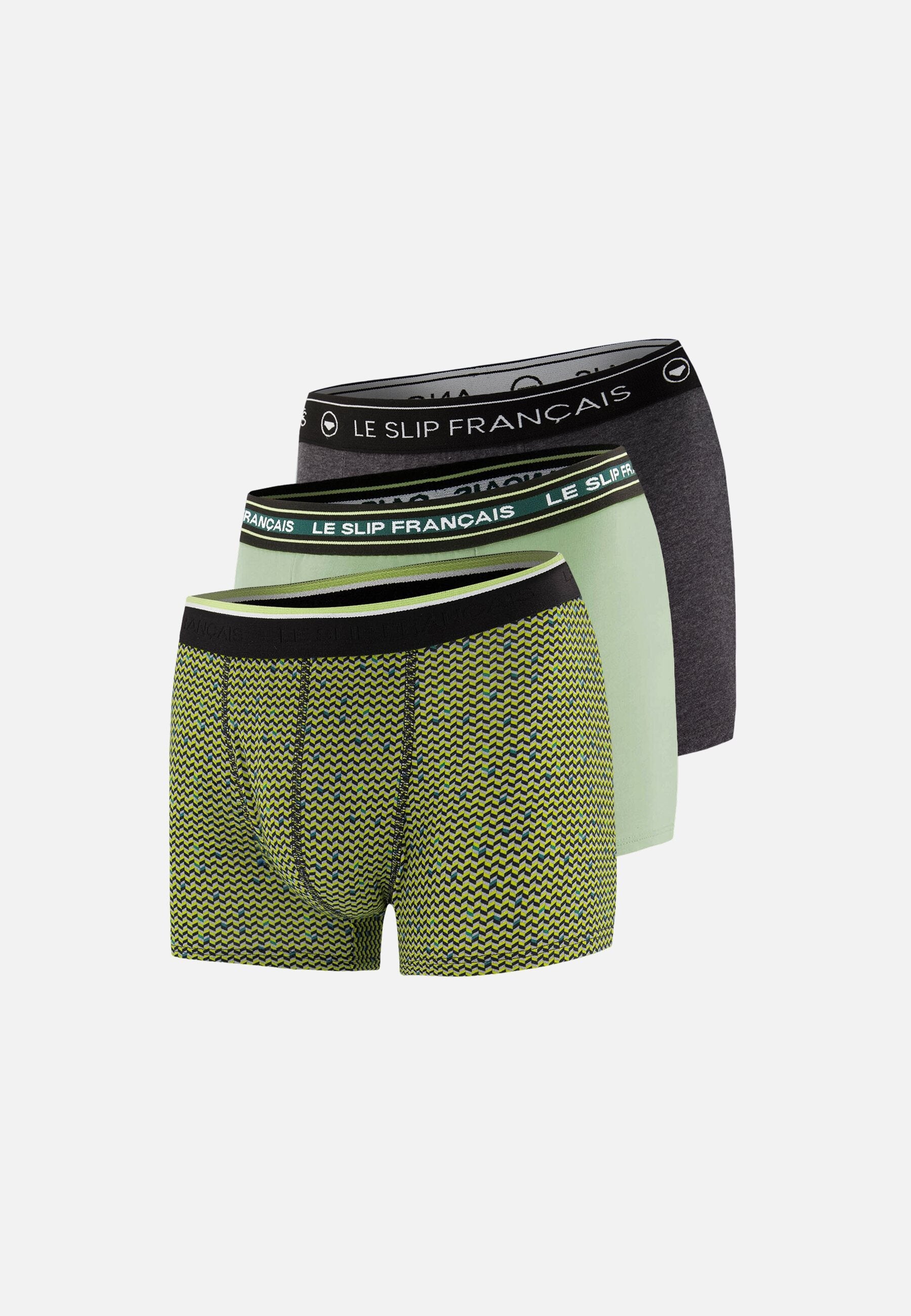 Lot de 3 boxers en coton - Boxers Chevron Jaune Anis Vert Sauge Gris Anthracite