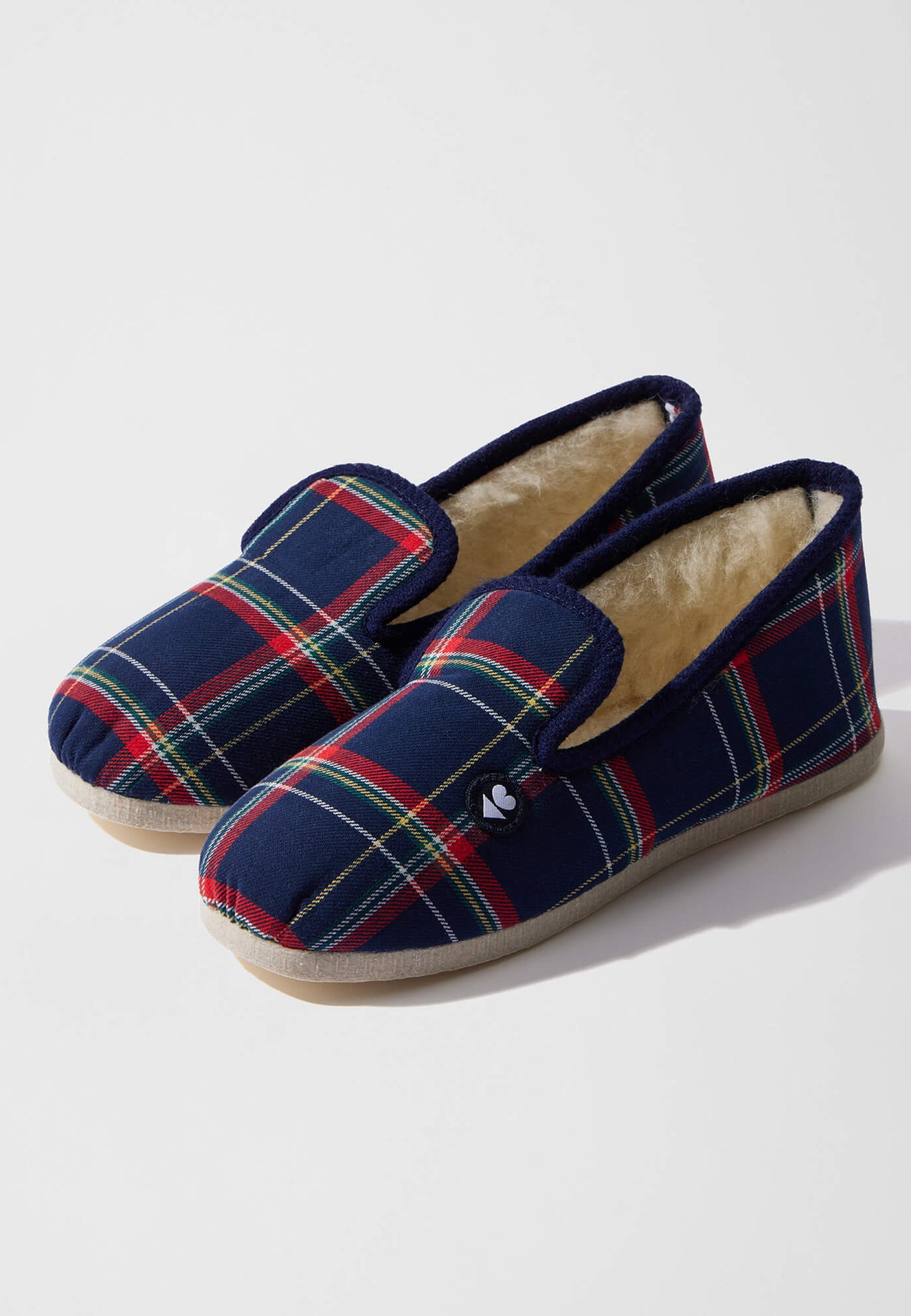 Chaussons d'intérieur en laine - Pantoufles Carreaux Marine