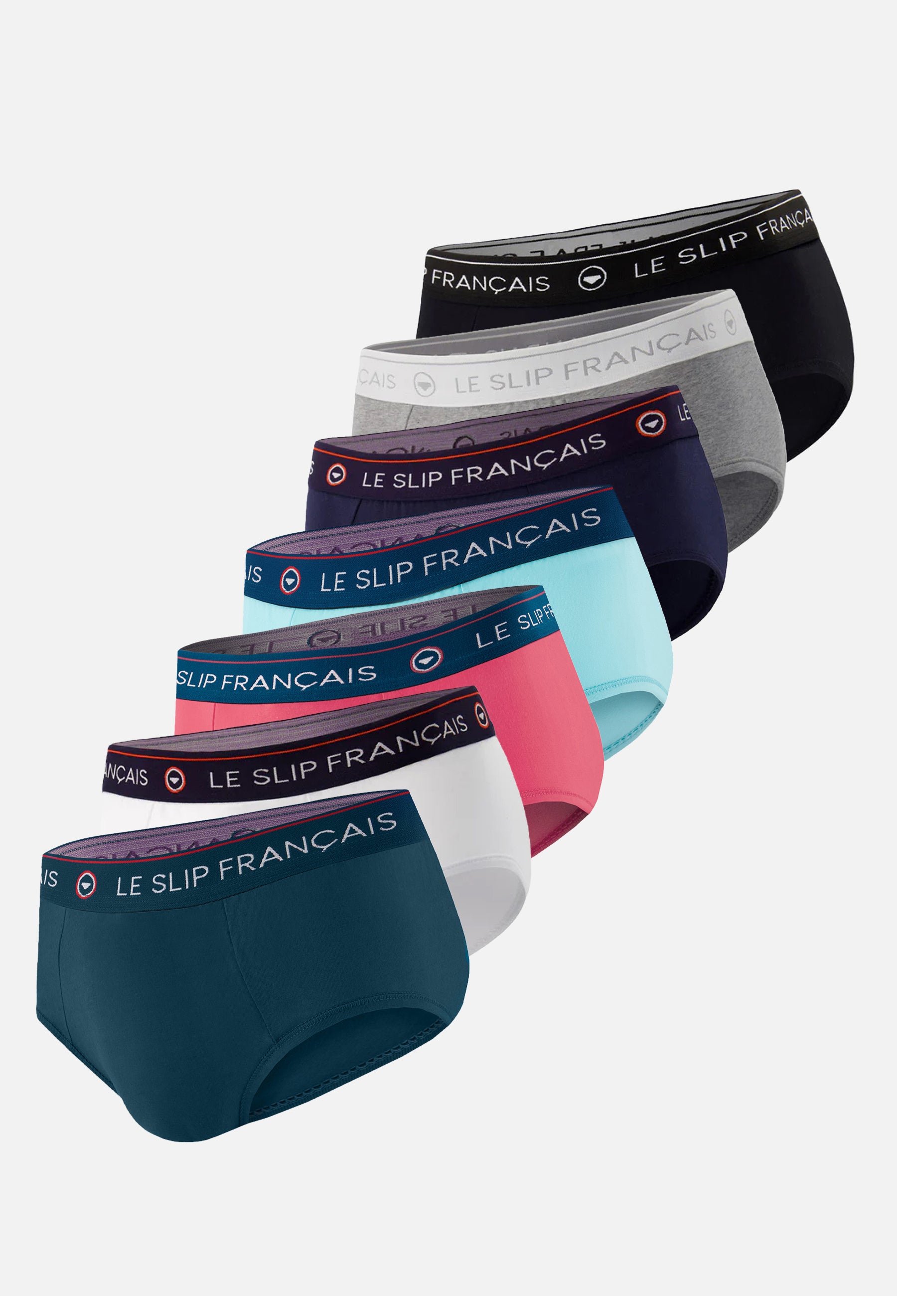 Pack of 7 cotton briefs - Navy, White, Duck, Teal, Heather Grey, Pink, Black