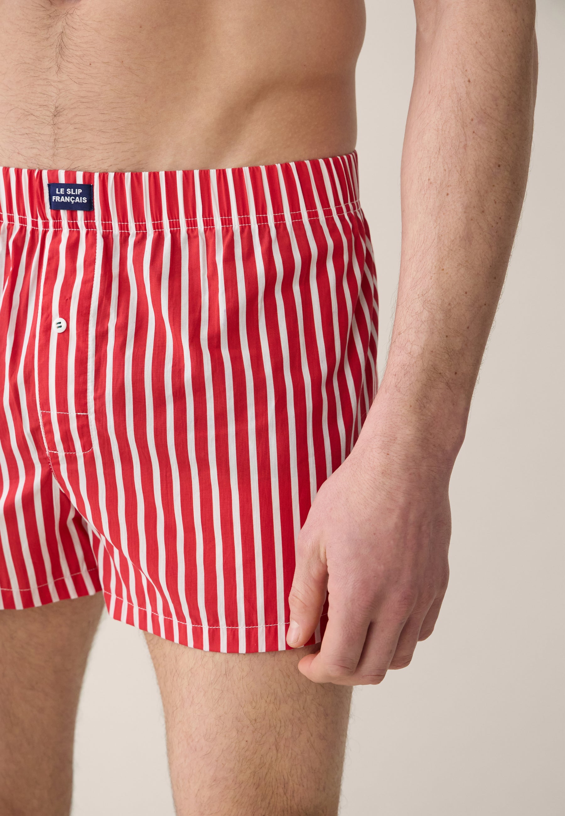 Red striped cotton boxer shorts - Jacques Rayures Rouge