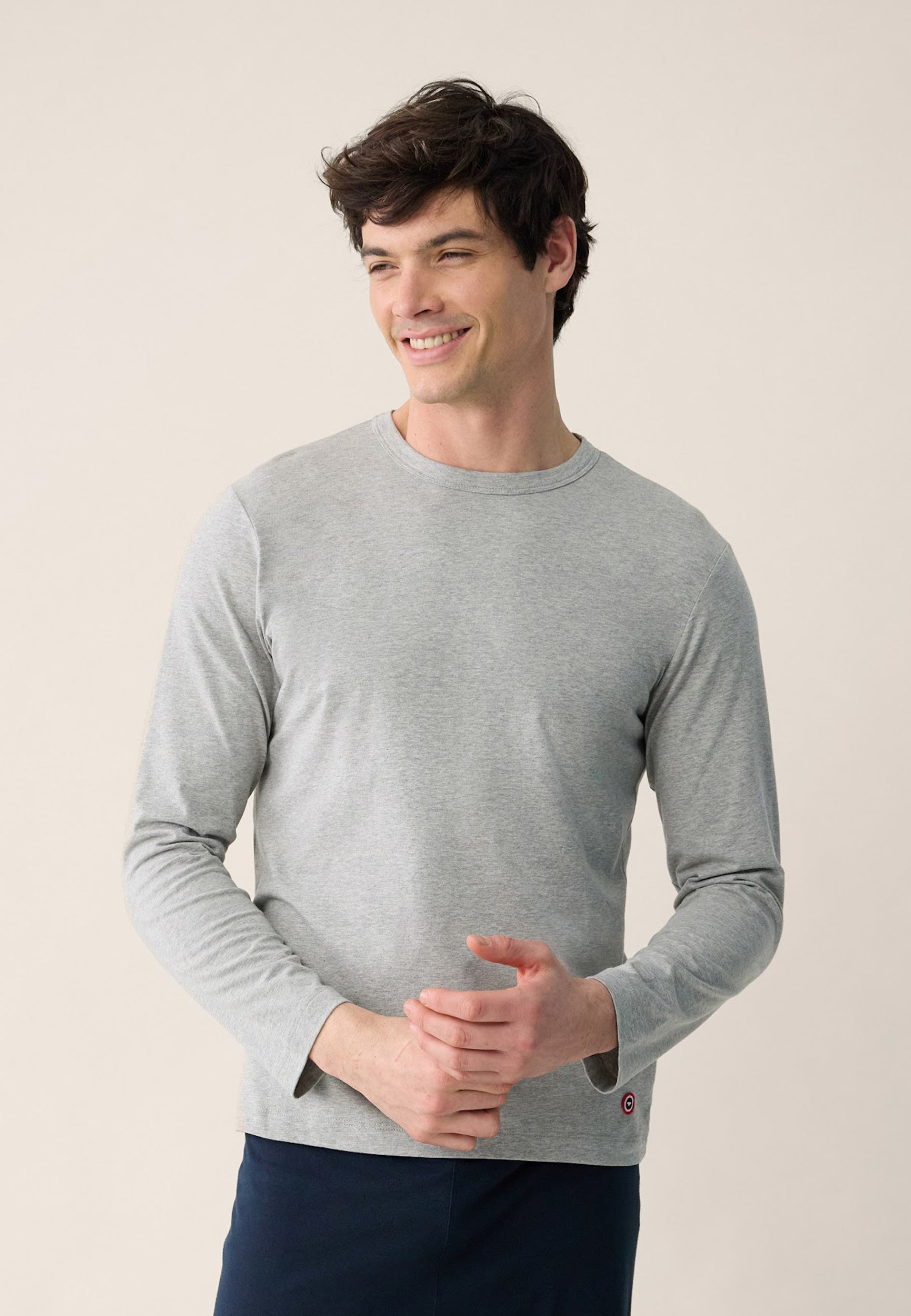 T-shirt homme gris à manches longues en coton - Superbe Gris Chine