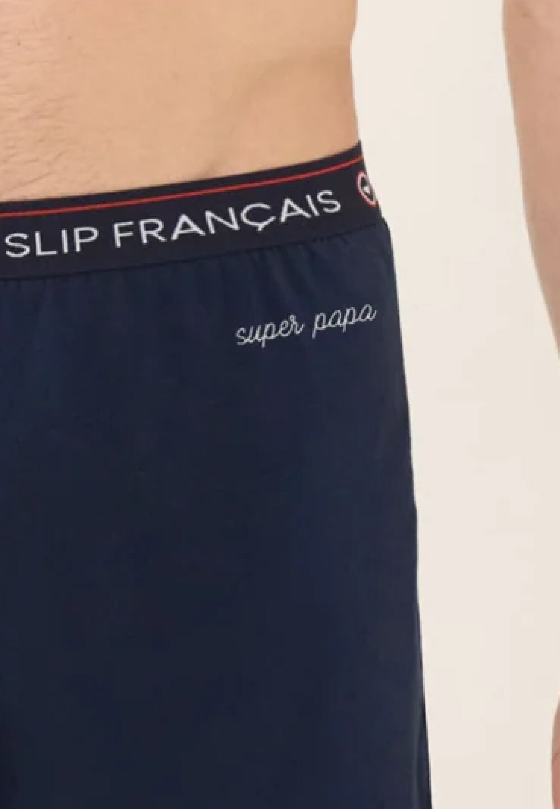 Bas de pyjama court bleu marine en coton - Invincible Marine Brodé Super Papa