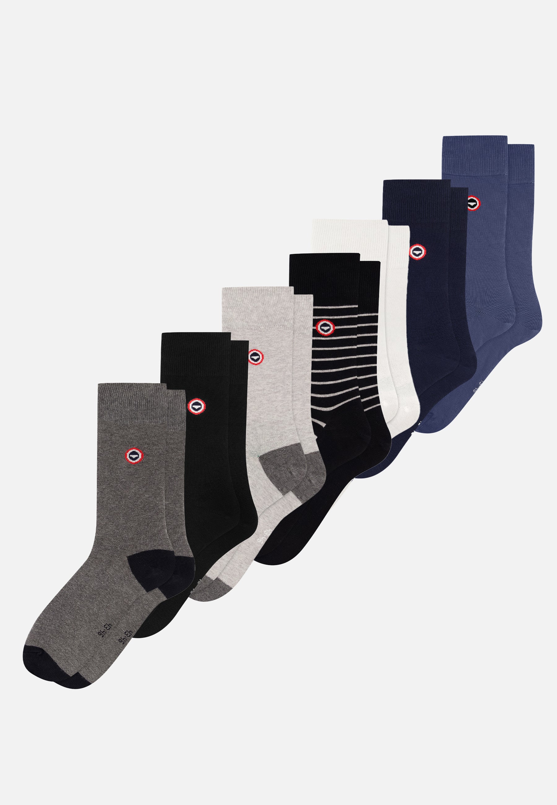 Lot de 7 chaussettes mi-hautes en coton - Chaussettes Gris Anthracite Noir Gris Clair Noir Rayures Blanc Marine Acier