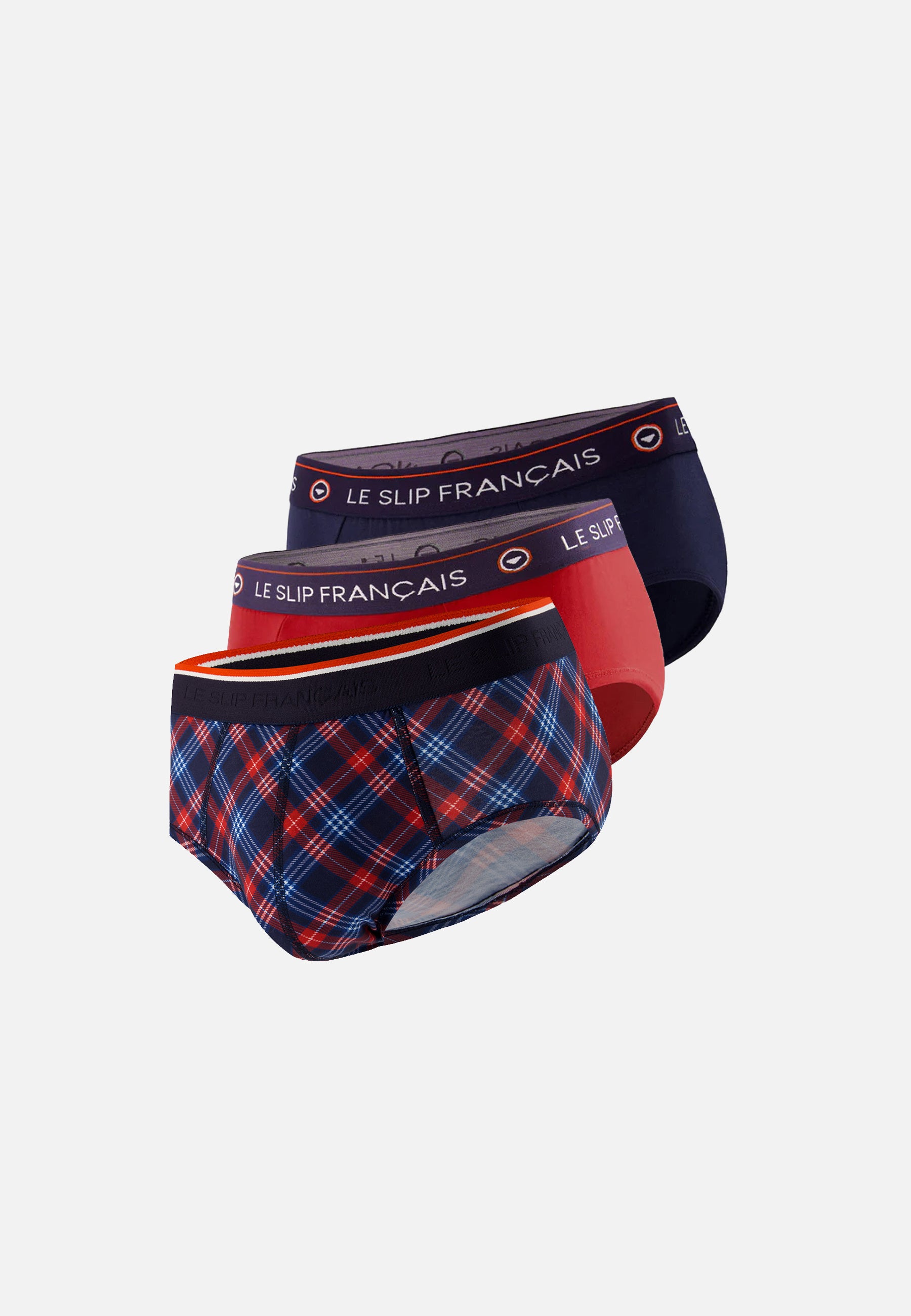 Pack of 3 cotton briefs - Navy Red Tartan Briefs