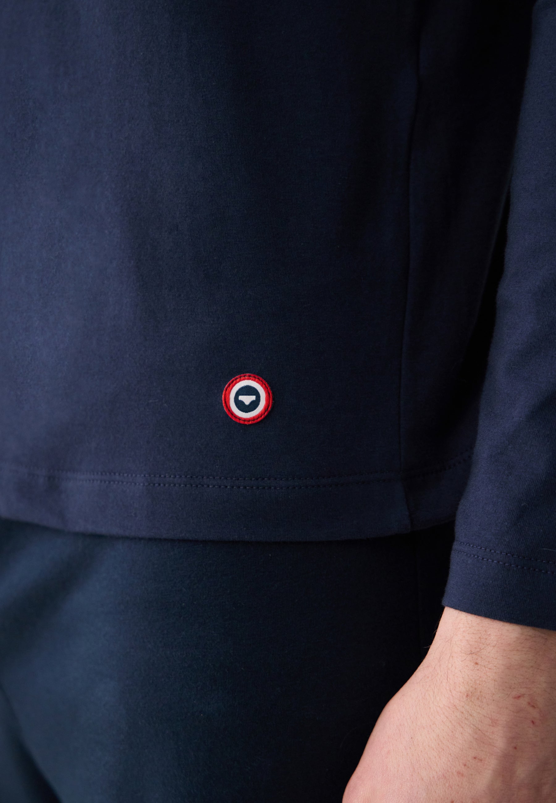 Men's navy blue long-sleeved cotton T-shirt - Superb Embroidered Navy Blue