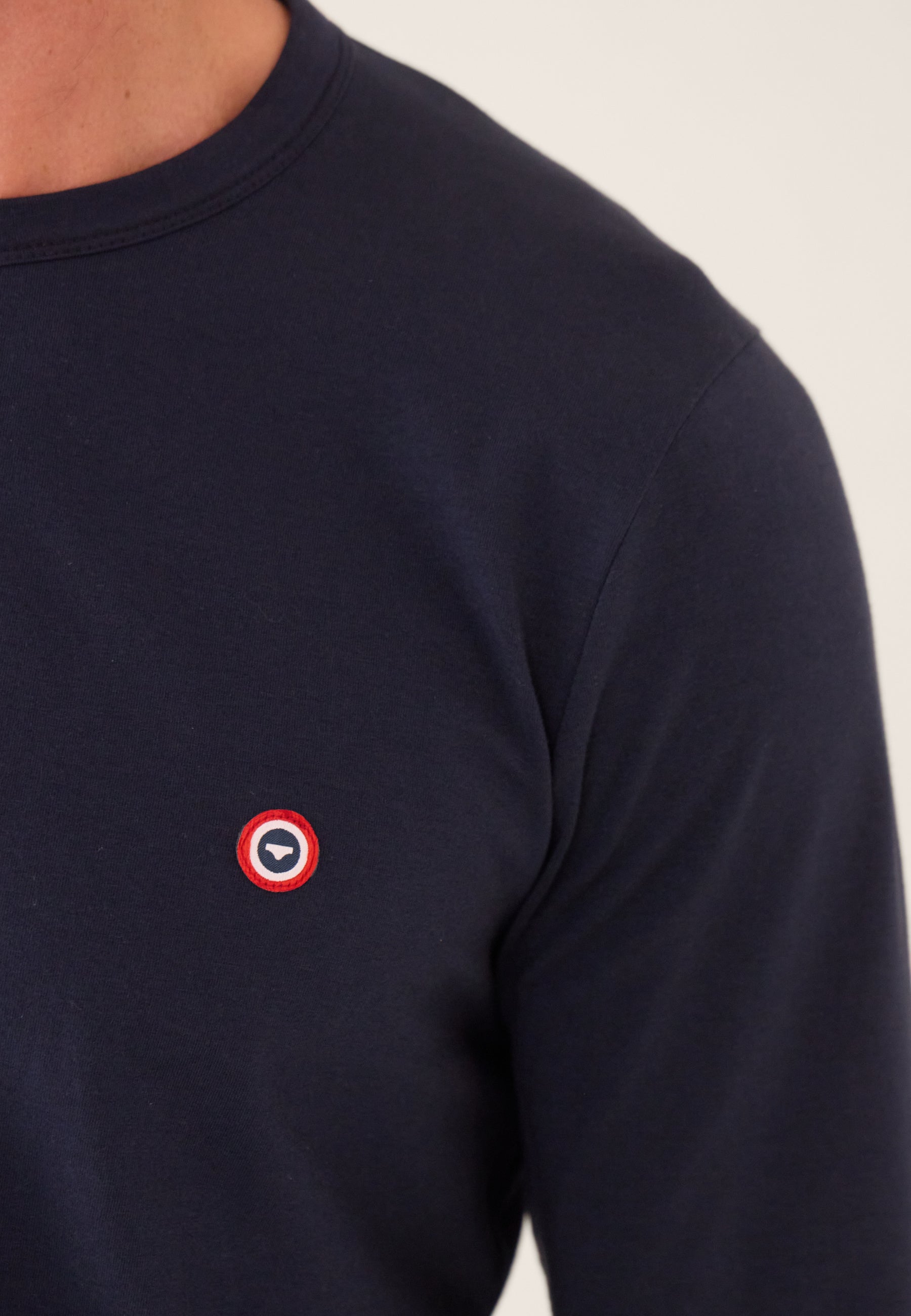 Ensemble pyjama haut bleu marine et bas fantaisie en coton - Pyjama Manuel Haut Manches Longues Uni Marine Et Bas Long Fantaisie