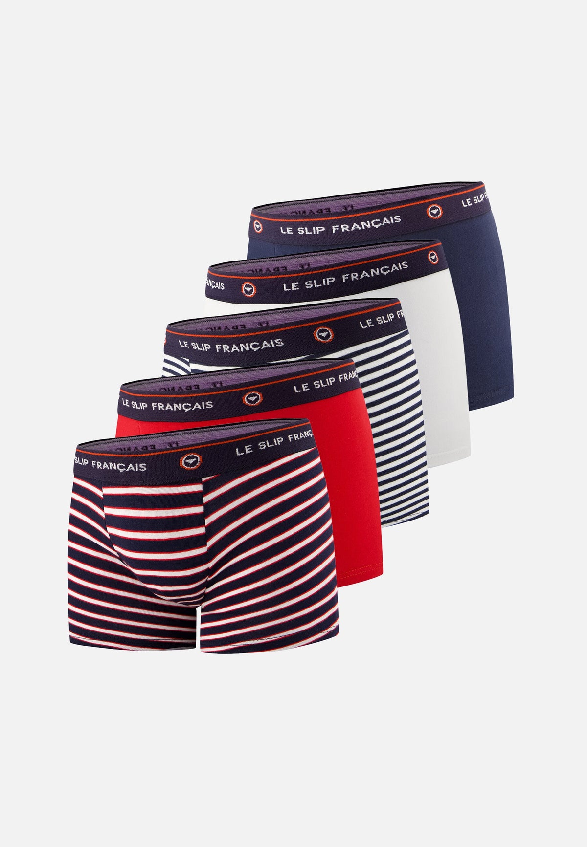 Lot de 5 boxers enfant en coton - Boxers Marine Rayure Tricolore Rouge Cerise Marinière Blanc