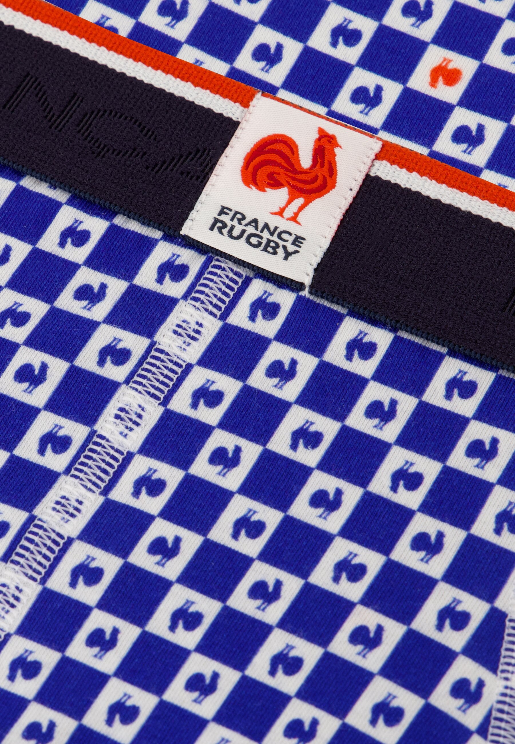 Slip bleu à motif damier france rugby en coton - Terrible Damier Indigo France Rugby