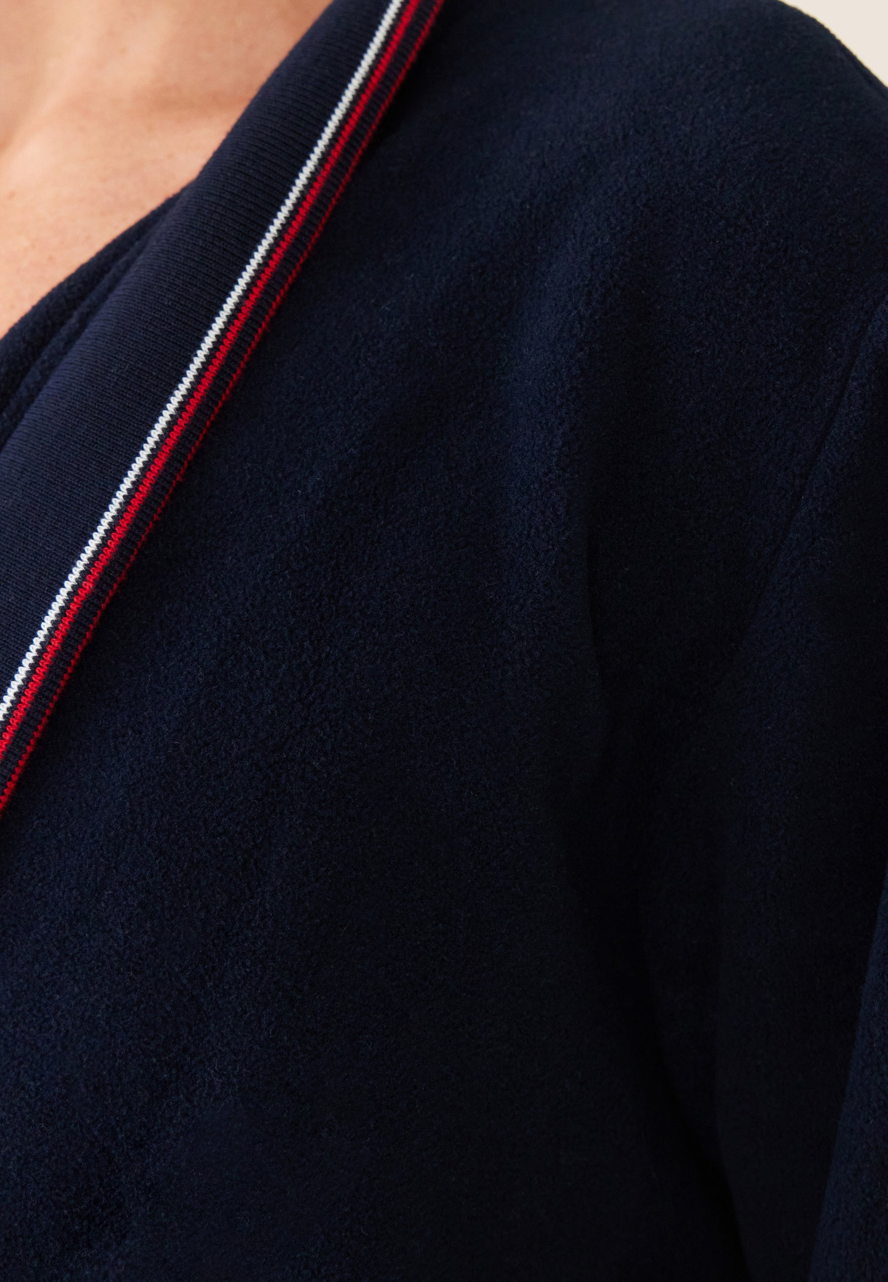 Men's warm navy blue dressing gown with classic collar - Maxime En Polaire Marine