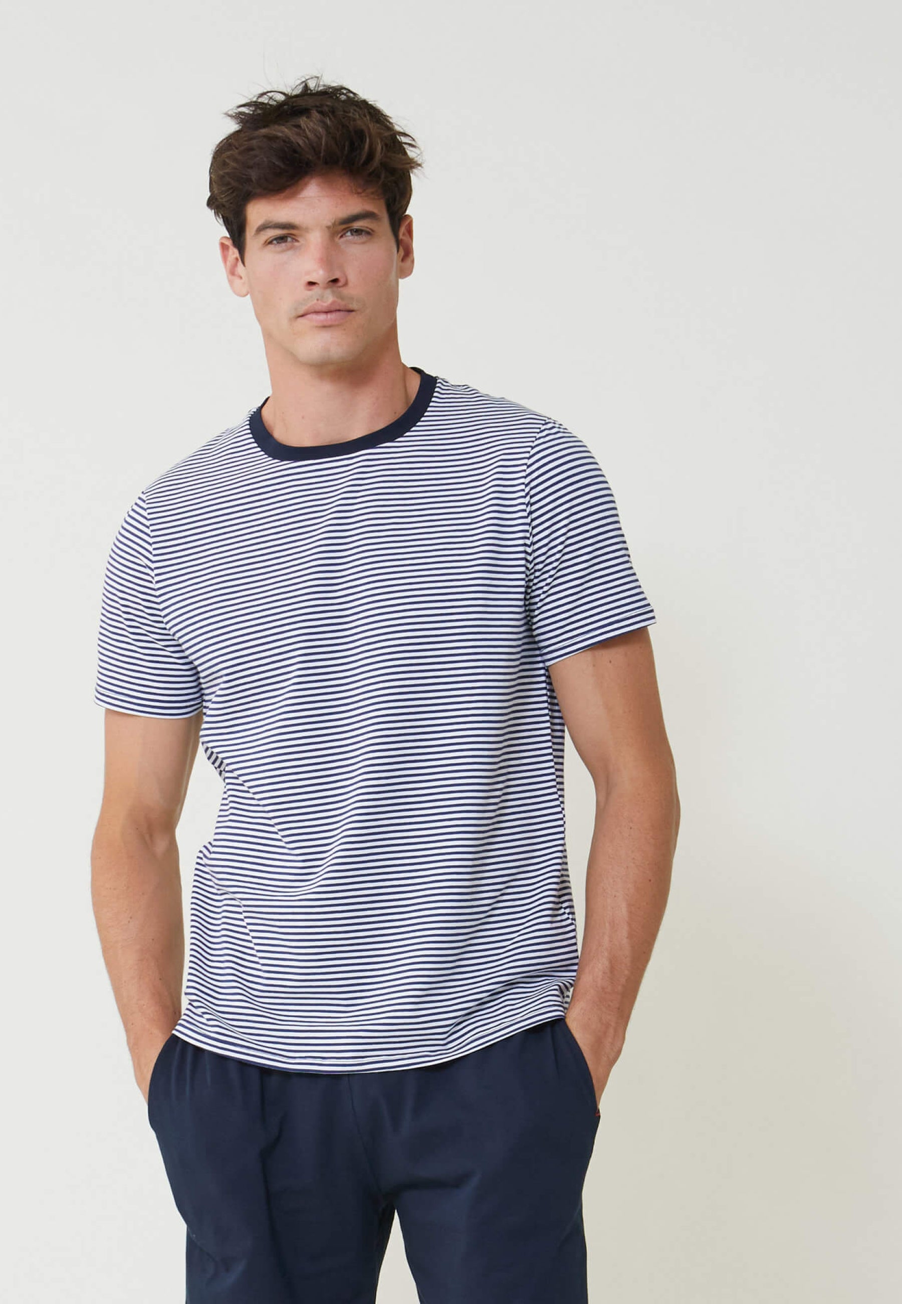 Ensemble pyjama haut marinière et short bleu marine en coton - Pack Jeason manches courtes Marinière Marine