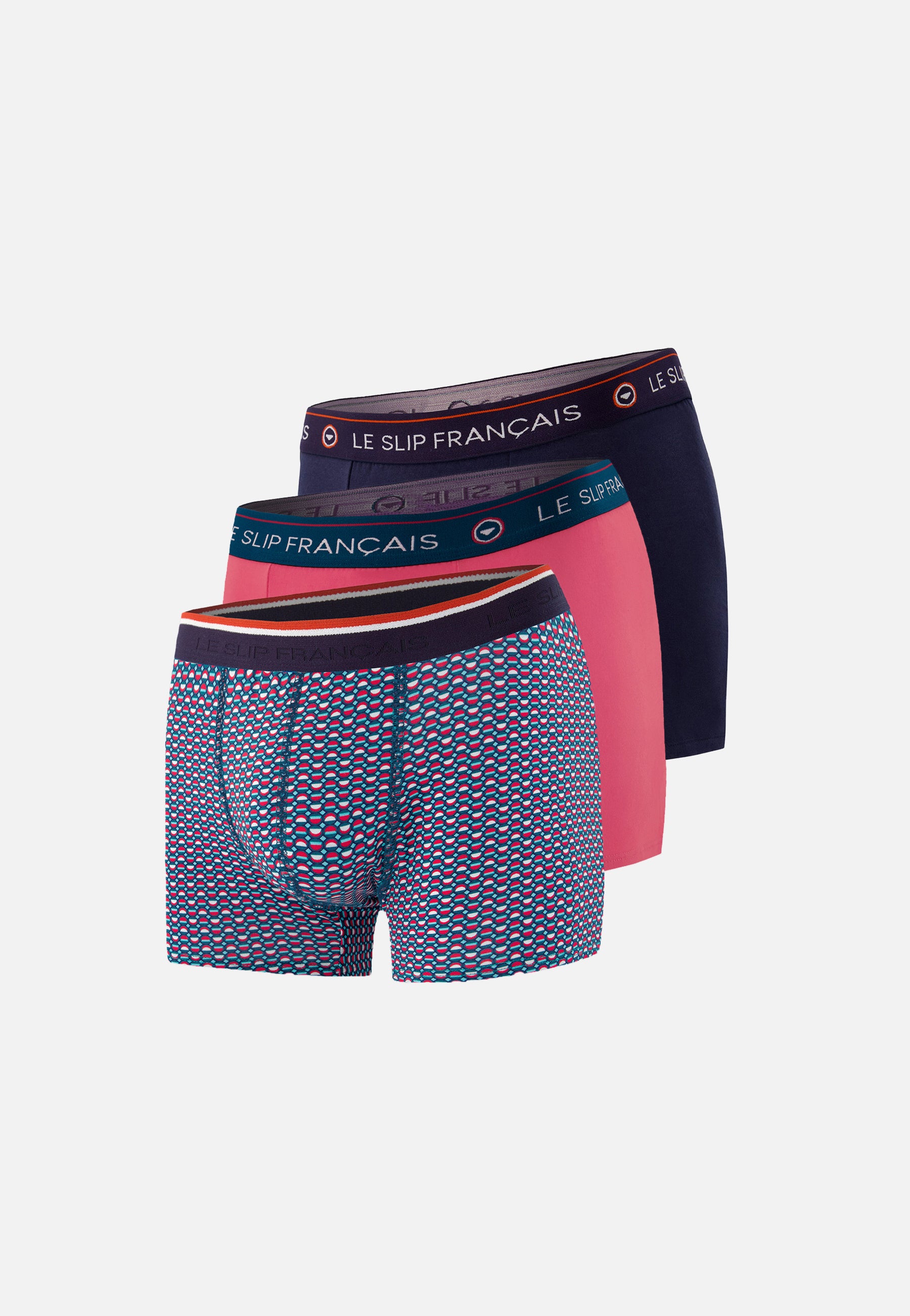 Pack of 3 cotton boxer shorts - Navy Blue Circle Teal Pink Cherry
