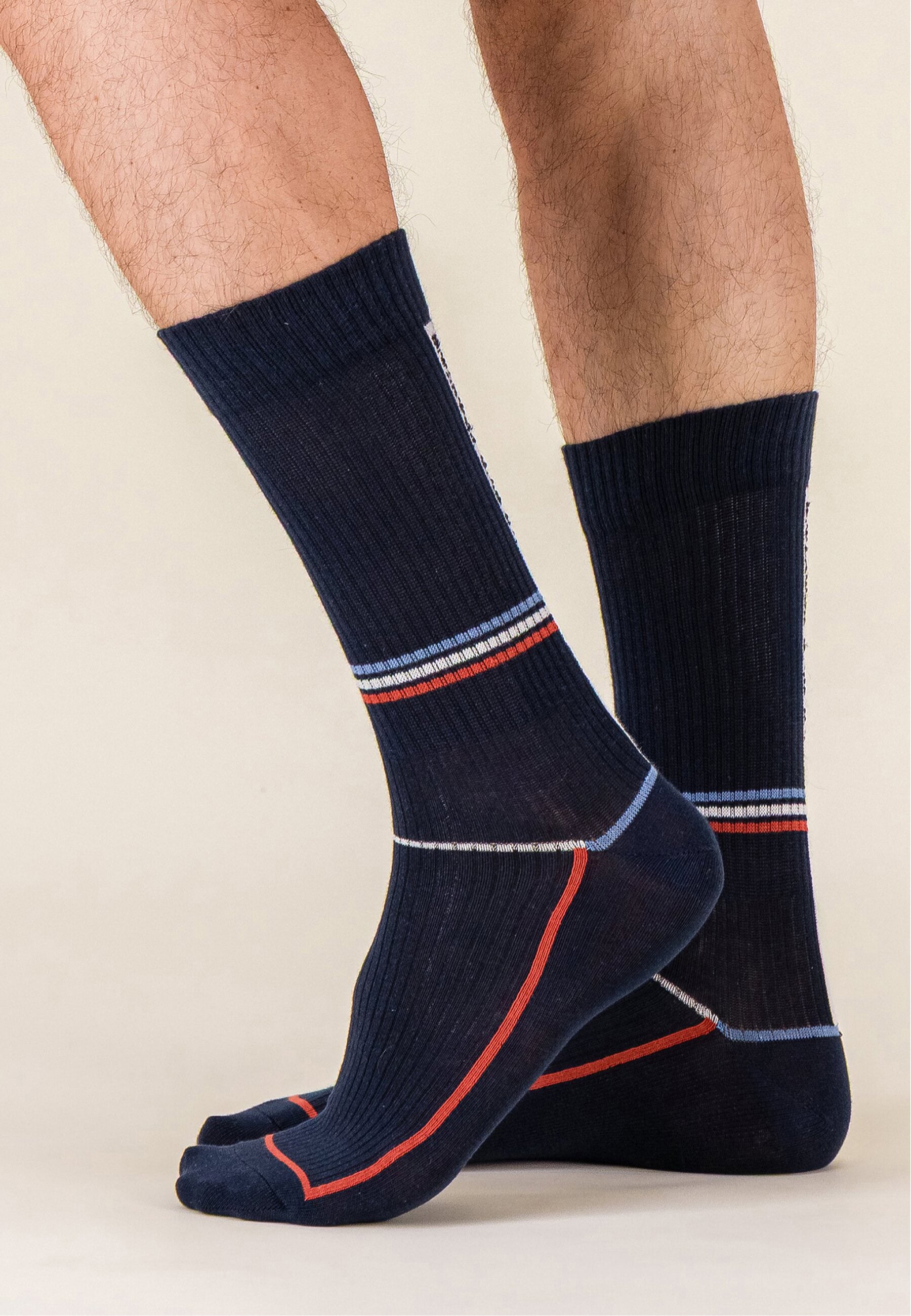 Lot de 2 chaussettes mi-hautes en coton - Chaussettes Mondrian Bleu Jean Brique Laser Marine Brique