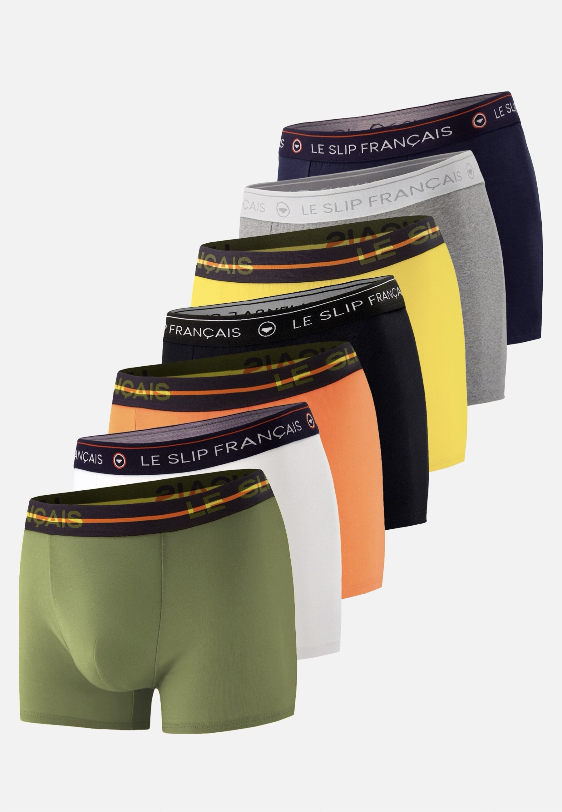 Lot de 7 boxers en coton - Boxers Gris Chiné Marine Orange Blanc Noir Kaki Veronese Jaune Citron