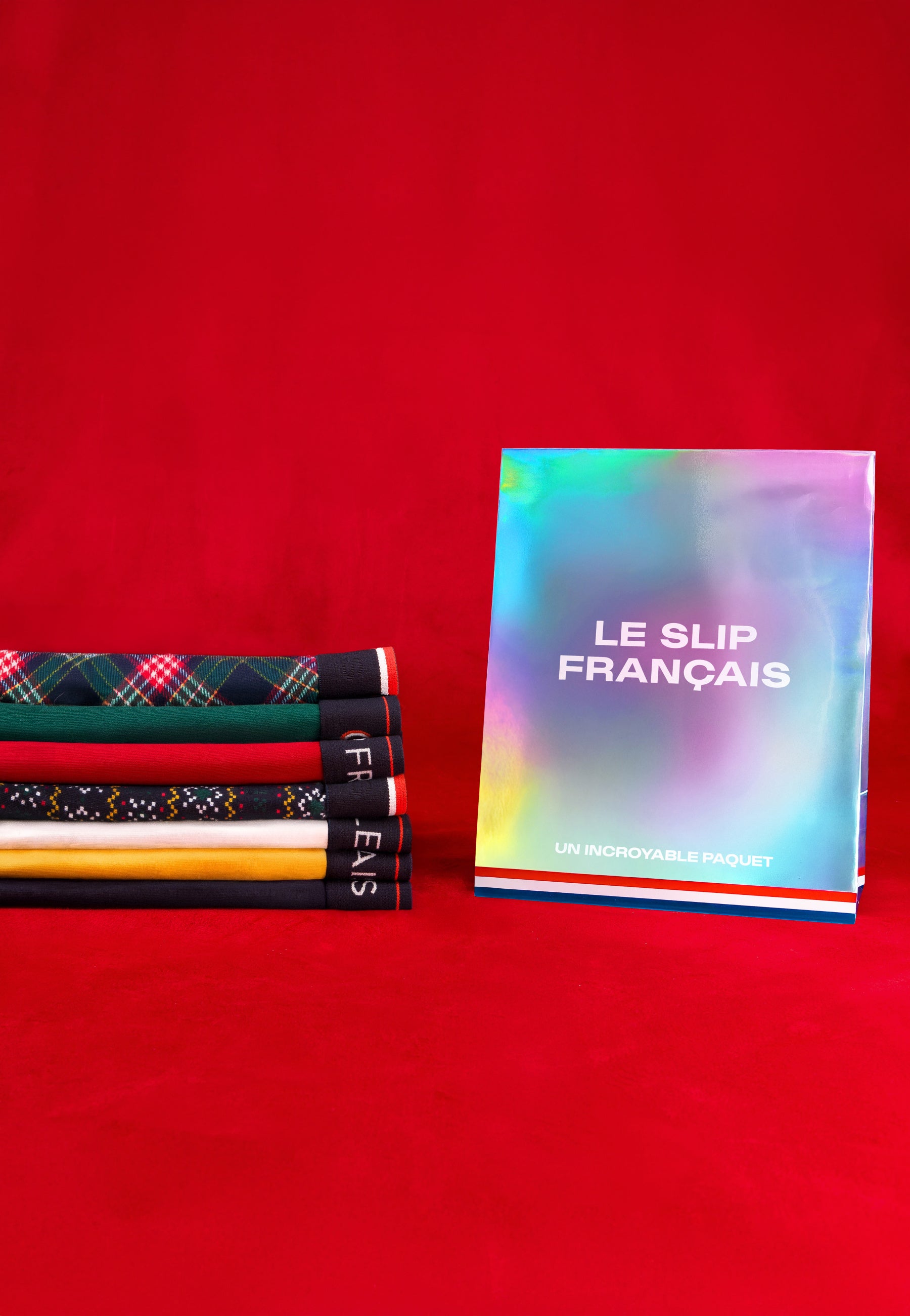 Lot de 7 slips en coton - Slips Flocon Moutarde Vert Sapin Tartan Rouge Cerise Marine Blanc