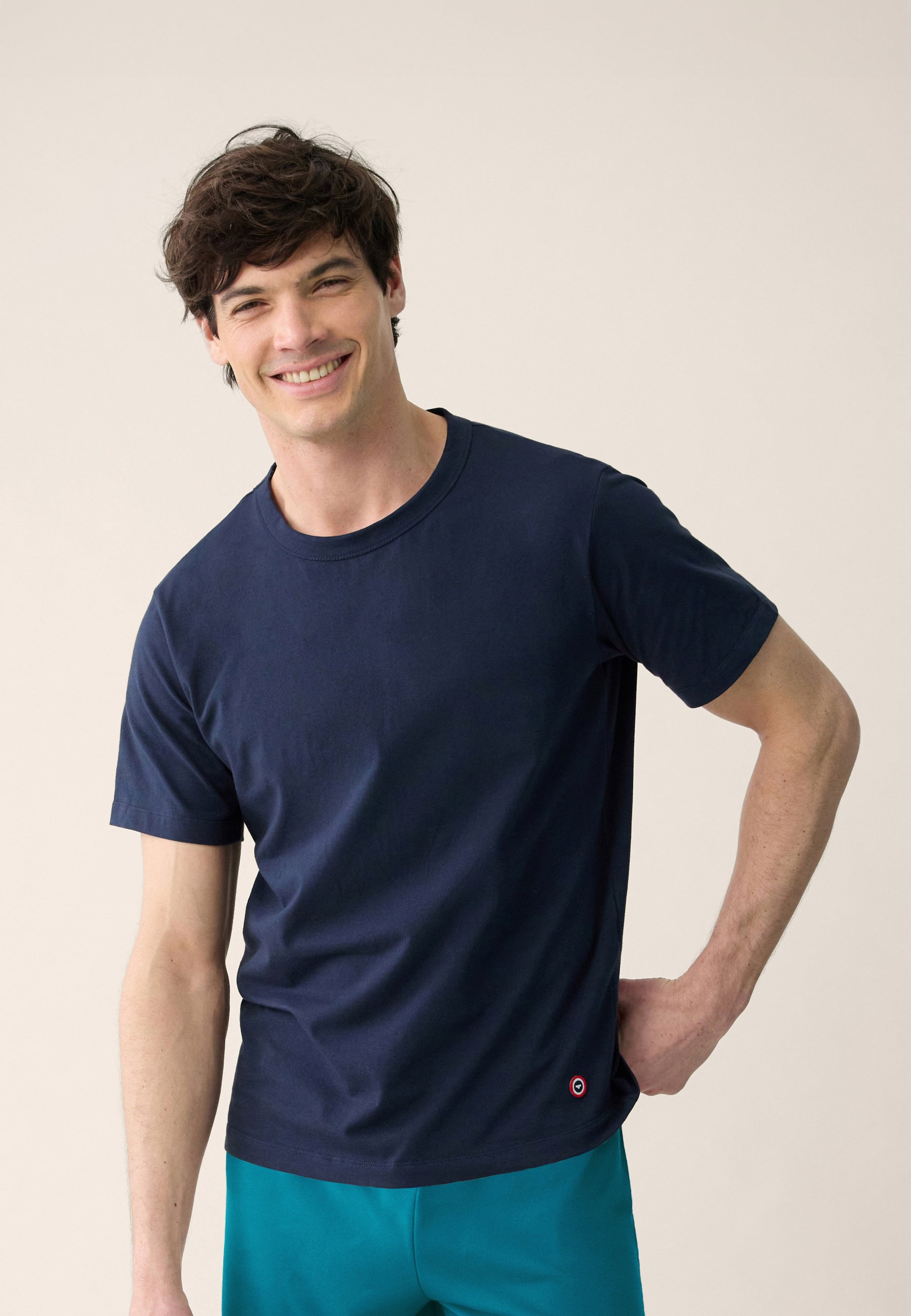 Navy blue cotton top and shorts pajama set - Terrific short-sleeved navy top pajamas and invincible topaz short pajama bottoms