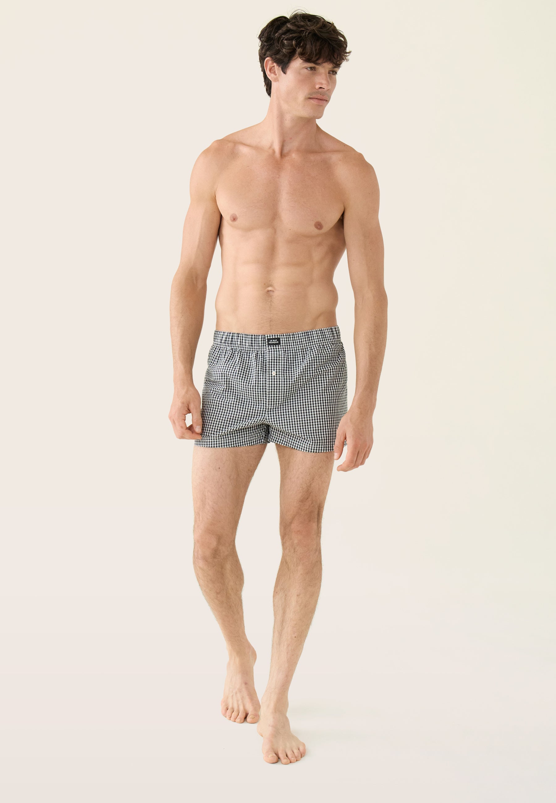 Black cotton checked boxer shorts - Jacques Black Vichy Tiles