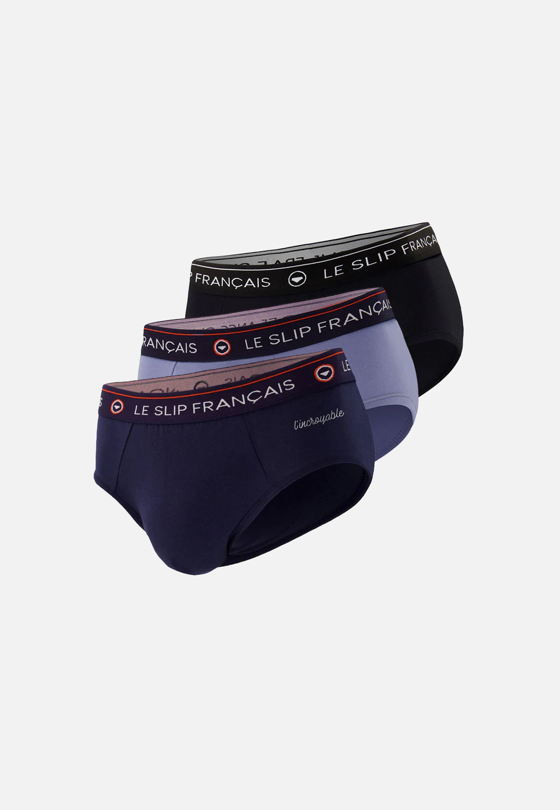 Pack of 3 cotton briefs - Embroidered Navy Blue Denim Black