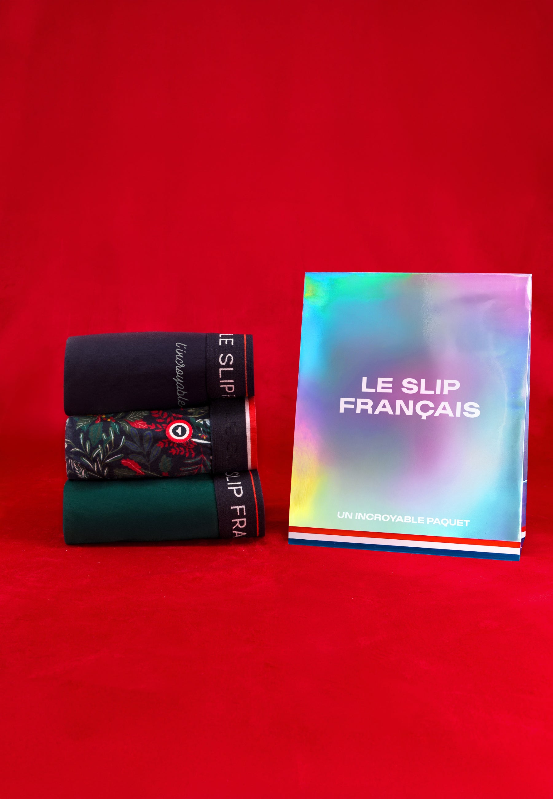 Lot de 3 boxers en coton - Boxers Marine Brodé L'Incroyable Houx Marbre Vert Sapin