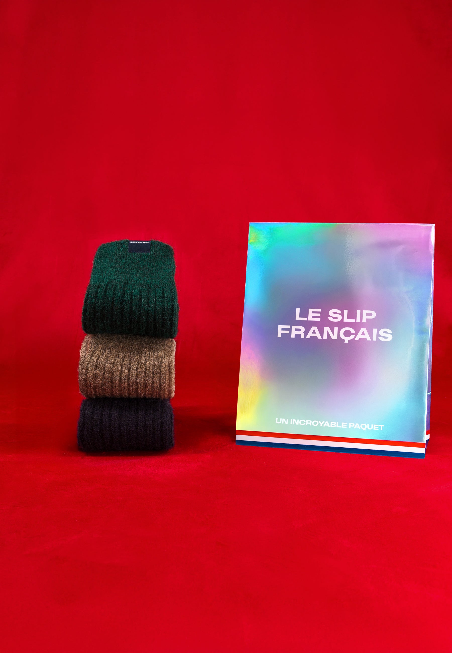 Set of 3 mid-calf mohair socks - Camel and Navy Fir Tree Socks