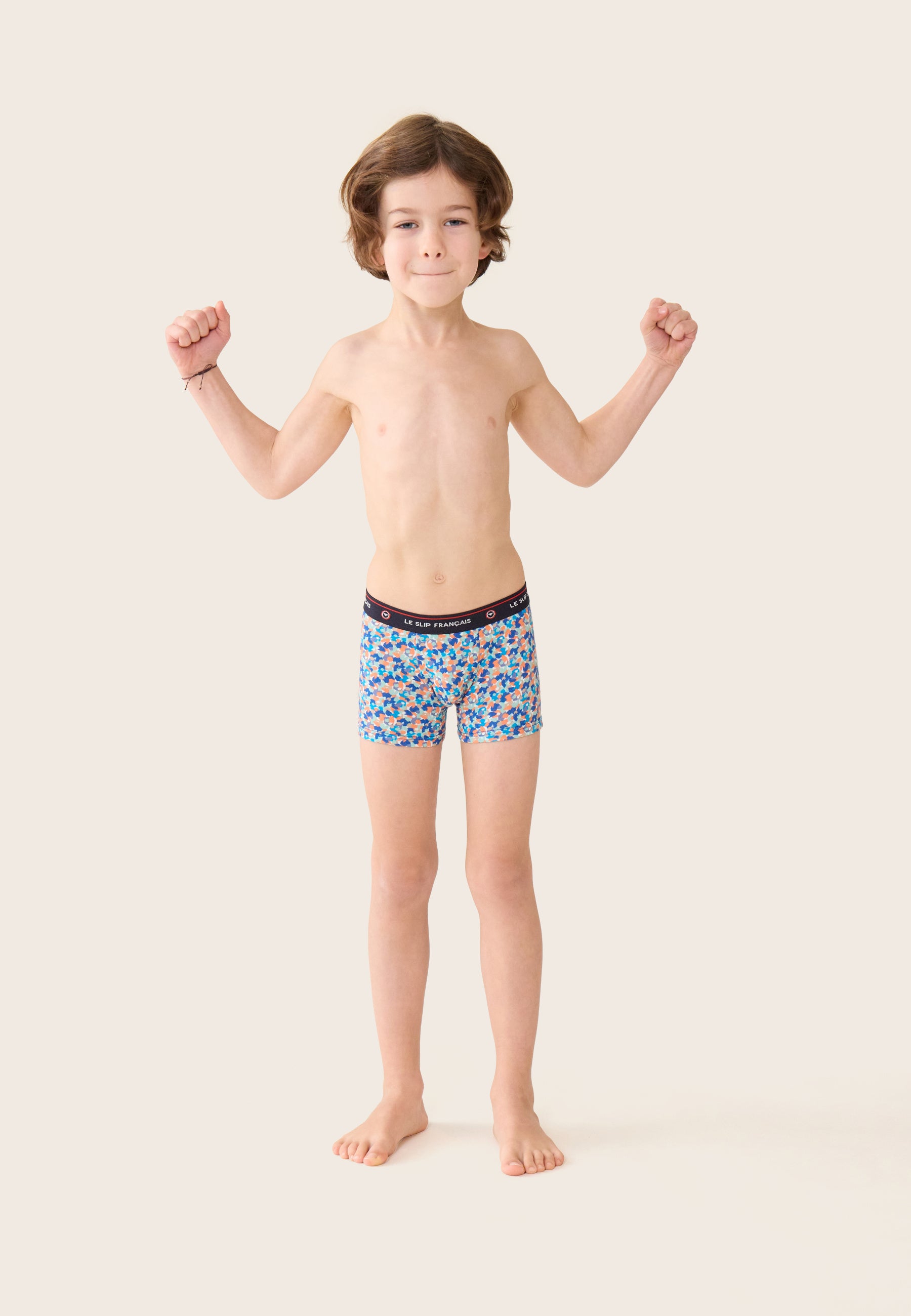 Boxer enfant bleu à motif confetti en coton - Petit Joseph Confetti Bleu Nautique