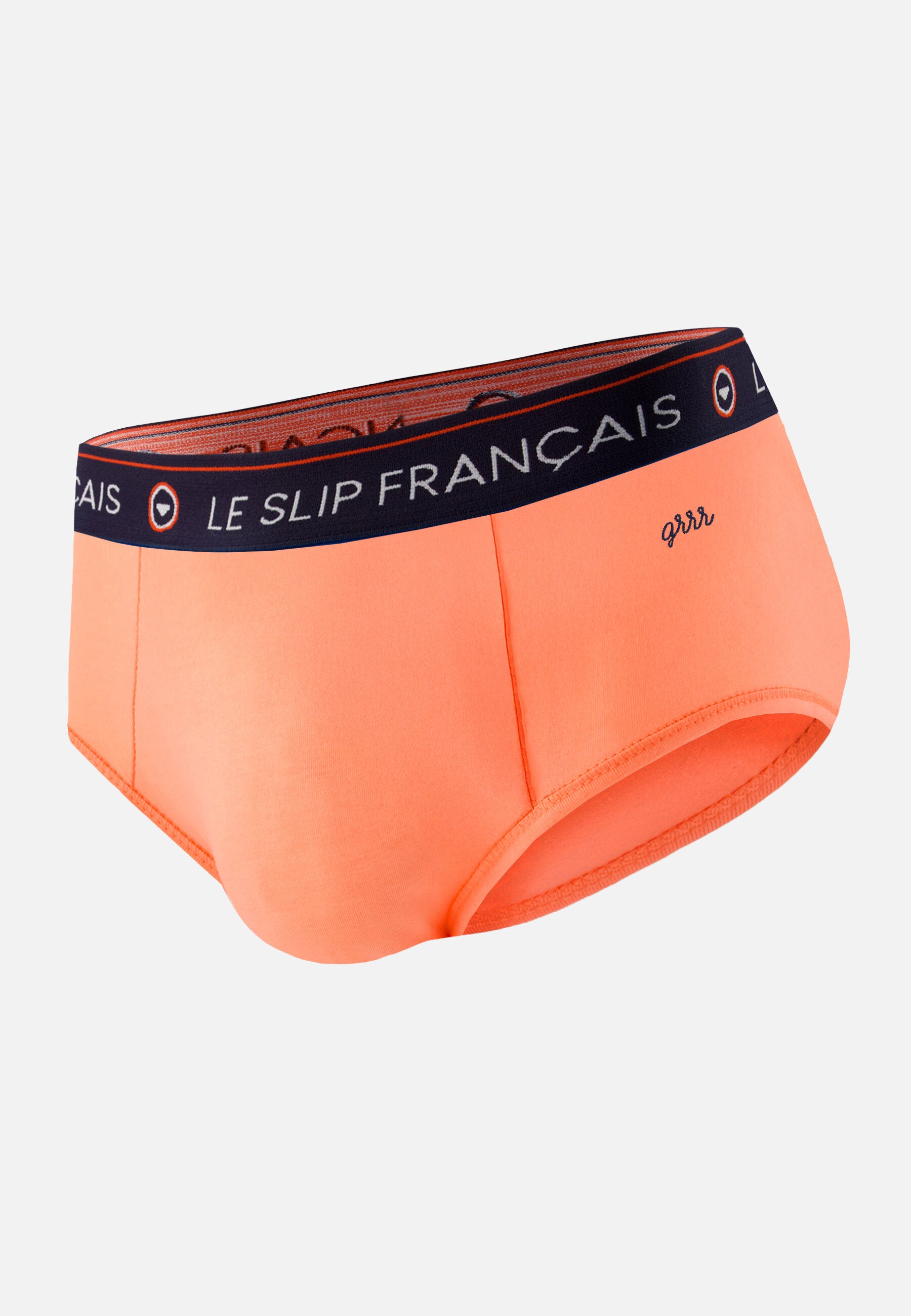 Slip rose en coton - Intrépide Rose Pêche brodé grrr