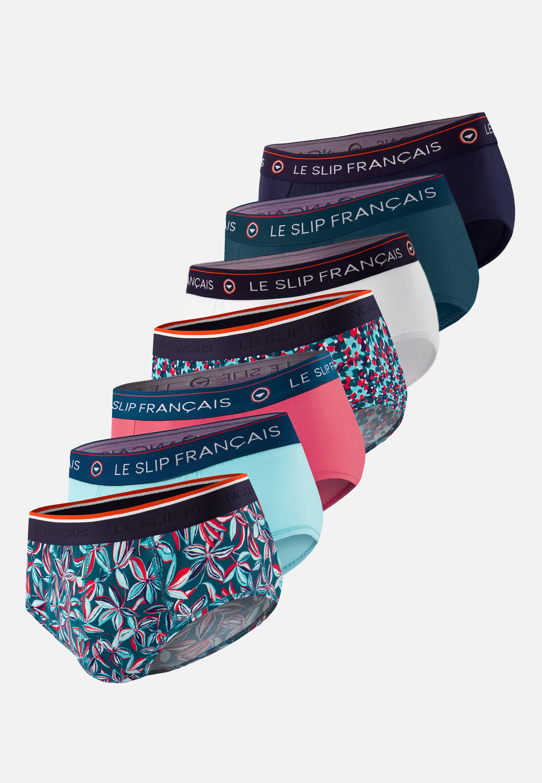 Pack of 7 cotton briefs - Navy, White, Teal, Jasmine, Aqua Green, Confetti, Cherry Pink