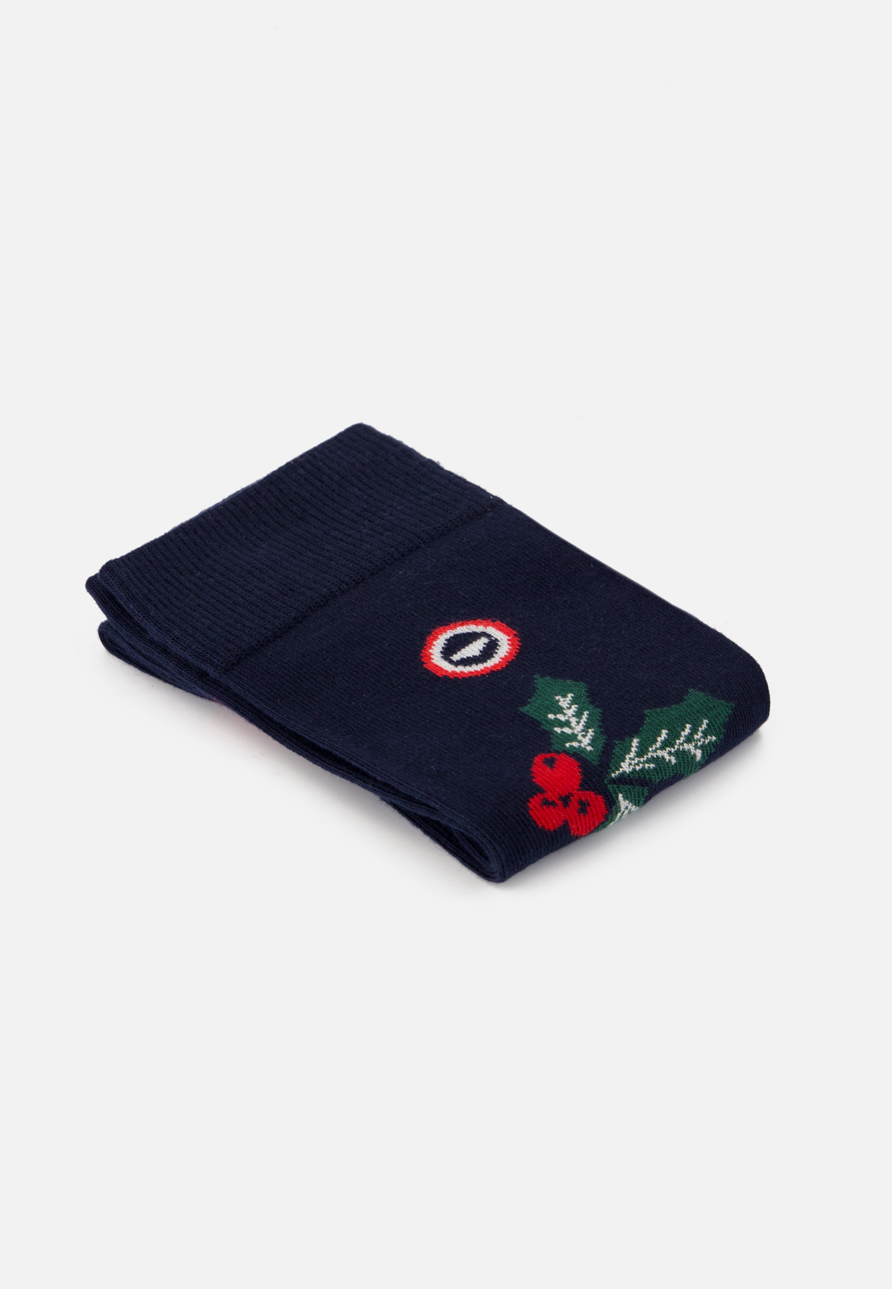 Set of 3 mid-calf cotton socks - Navy Blue Embroidered Socks The Incredible Holly Red Cherry
