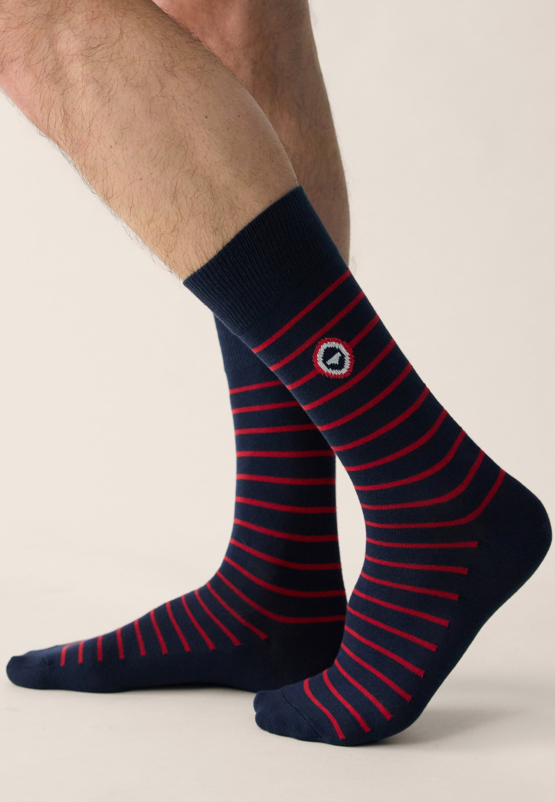 Lot de 2 chaussettes mi-hautes en coton - Chaussettes Rouge Cerise Marine Rayures Rouge
