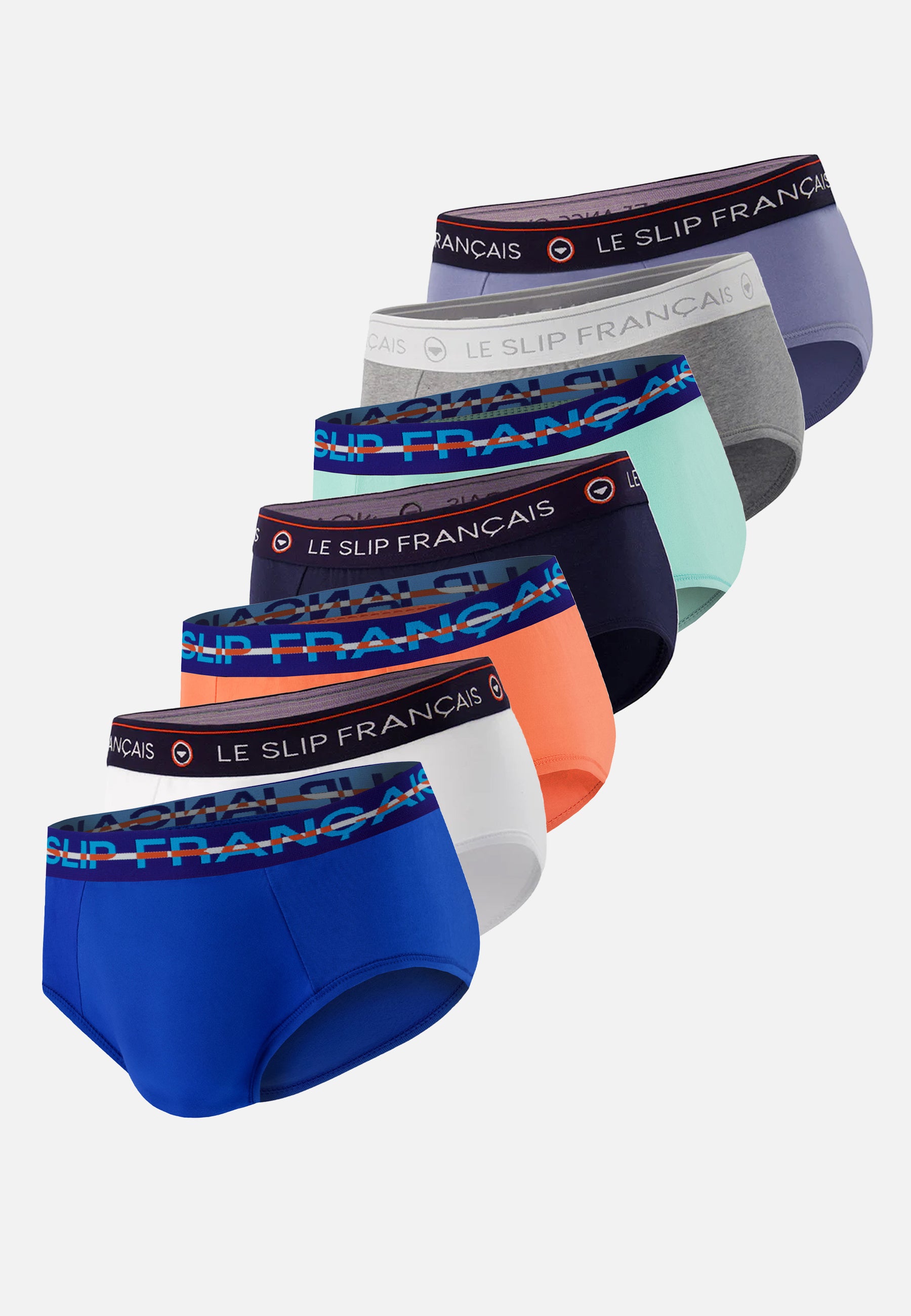 Lot de 7 slips en coton - Slips Marine Blanc Bleu Jean Orange Gris Chine Bleu Nautique Vert Azur