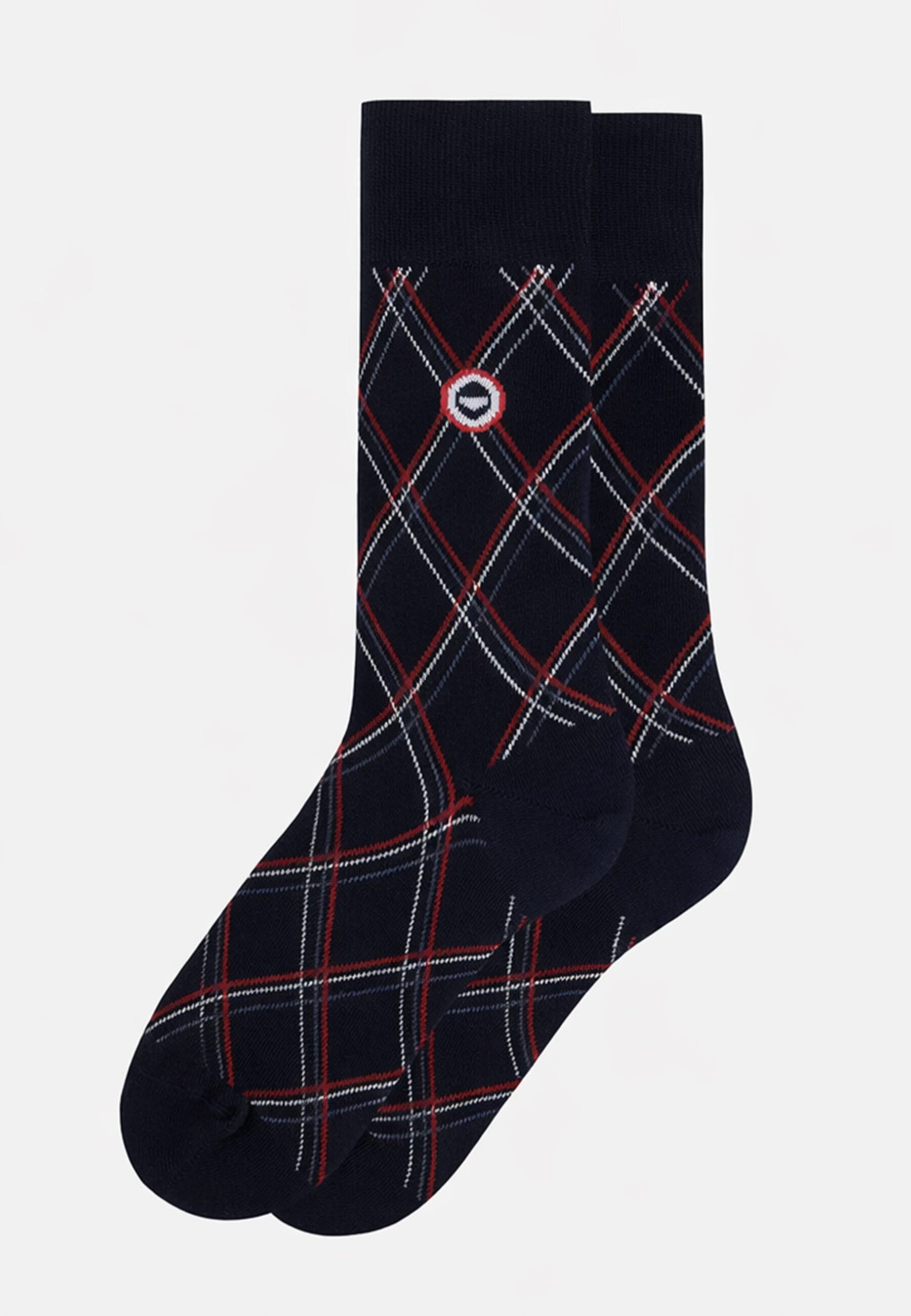Chaussettes mi-hautes bleu marine à carreaux fantaisie - Lucas Tartan Marine