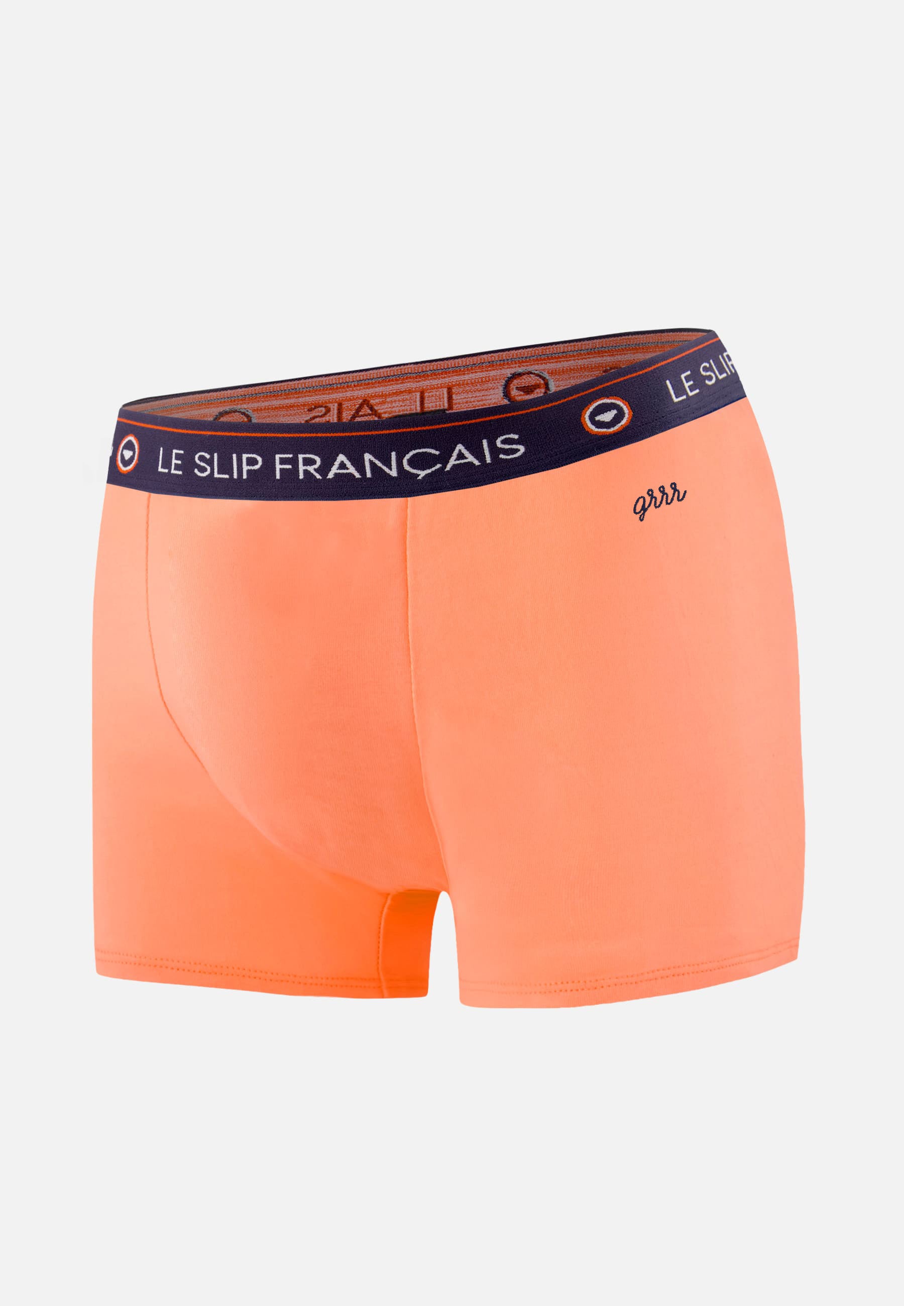 Pink cotton boxer shorts - Redoutable Rose Pêche embroidered grrr