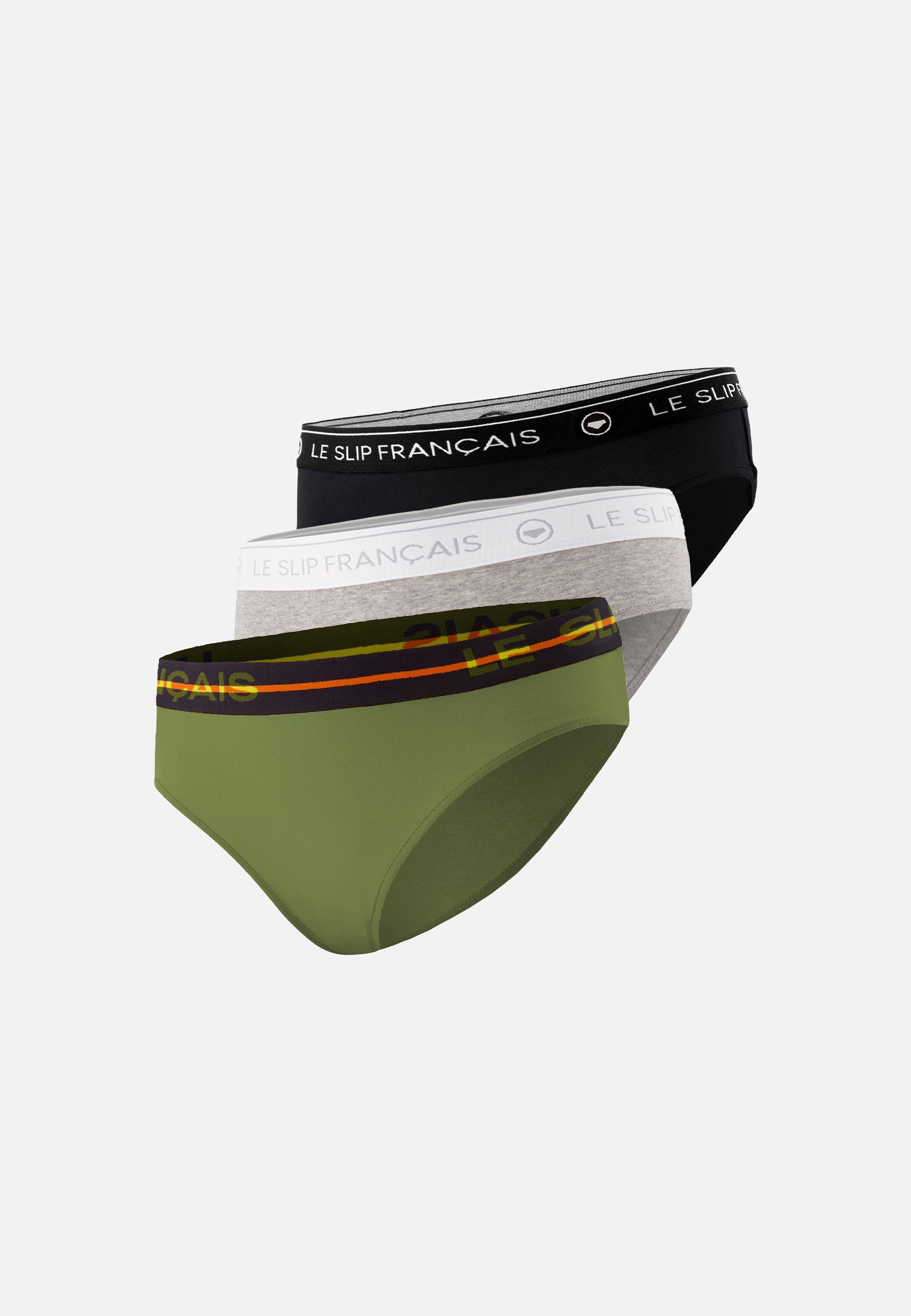 Set of 3 cotton panties - Black, Khaki, Veronese, Heather Grey