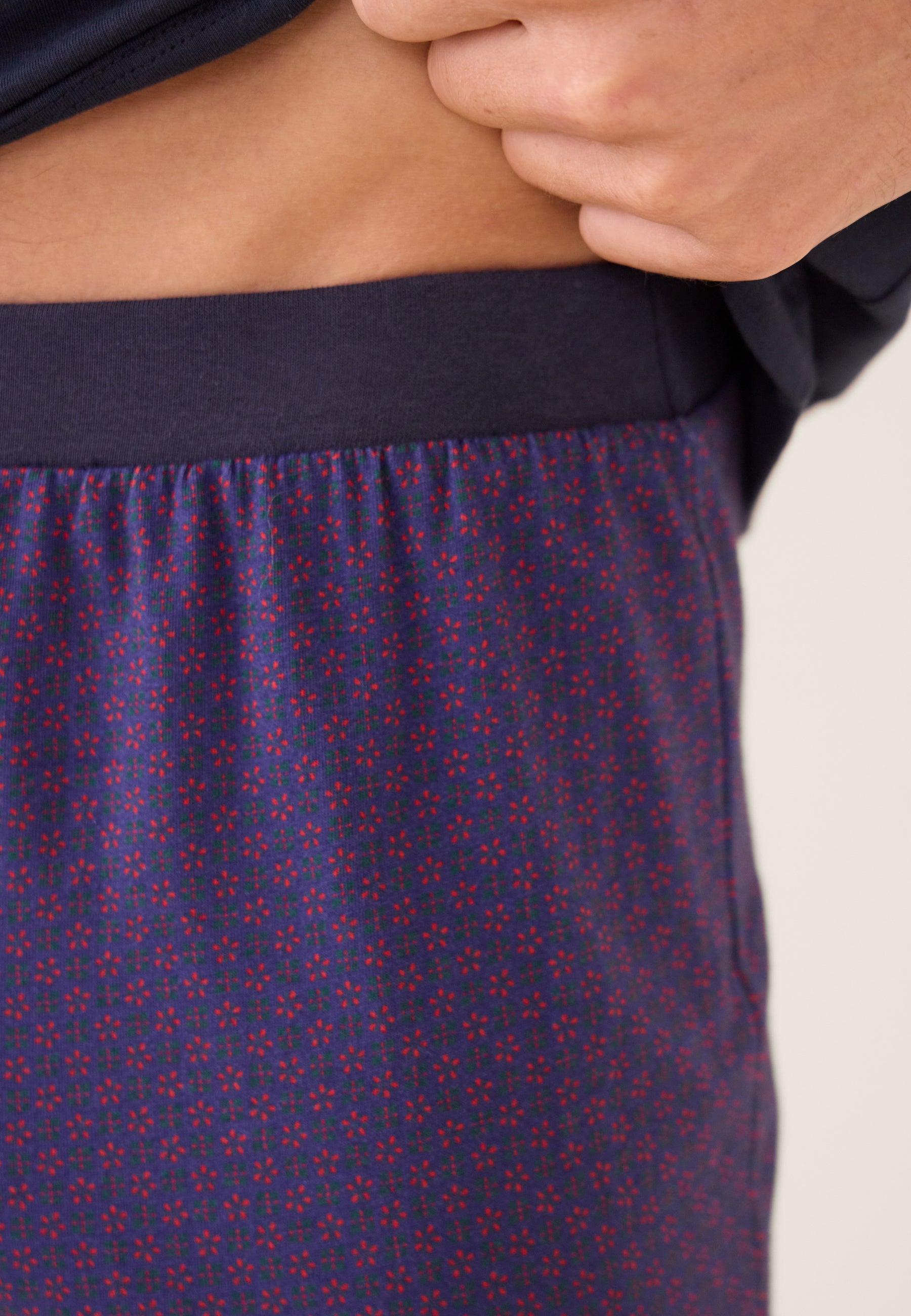 Navy blue top and fancy cotton pants pajama set - Sebastien Pajamas Plain Navy Long Sleeve Top and Fancy Long Bottoms