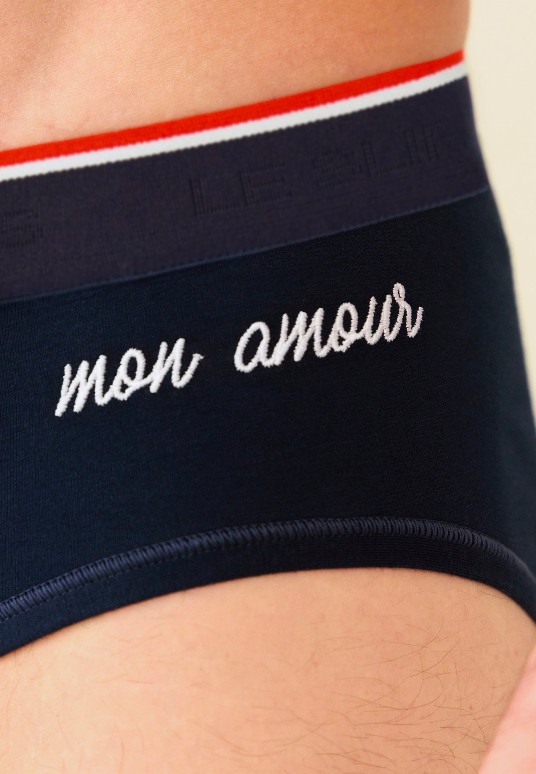Slip bleu marine brodé en coton - Terrible Bleu Amour