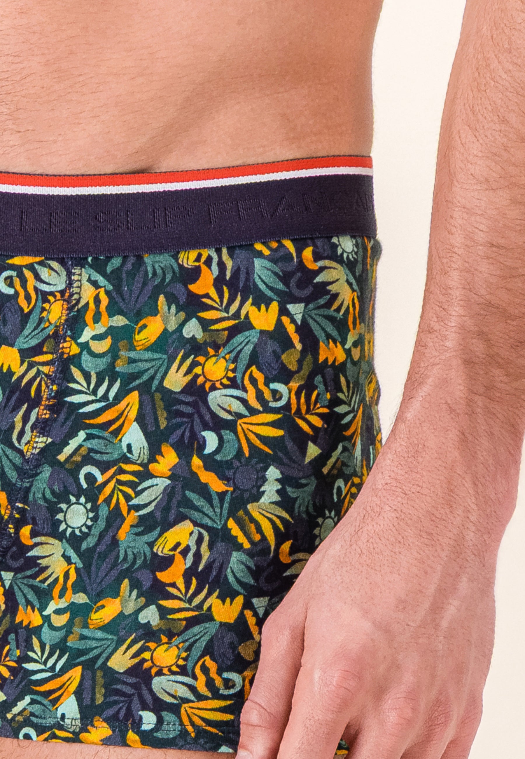 Green boxer shorts with jungle print in cotton - Marius Jungle Khaki Veronese