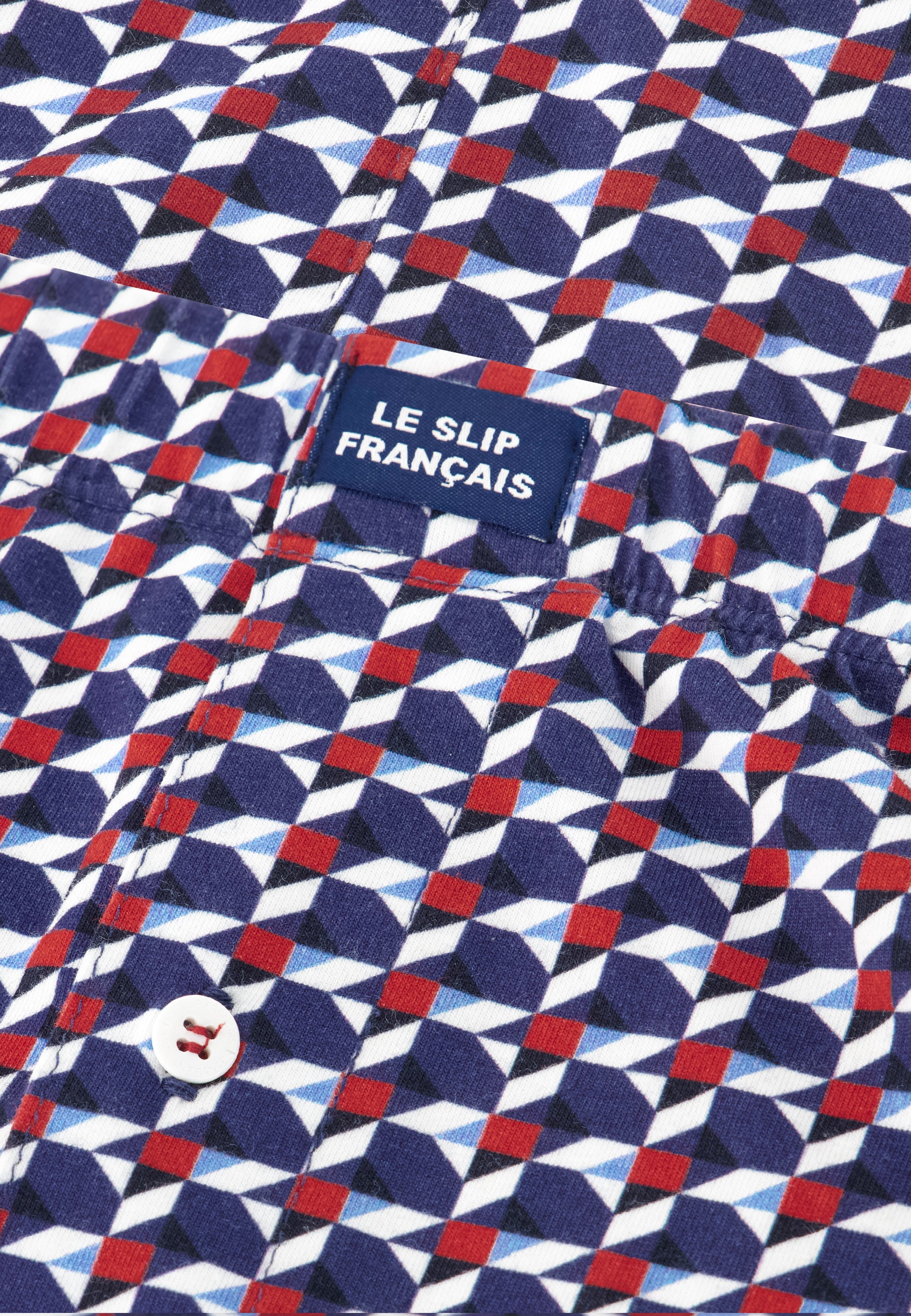 Caleçon à motif puzzle bleu acier en jersey de coton - Fredo Puzzle Bleu Acier