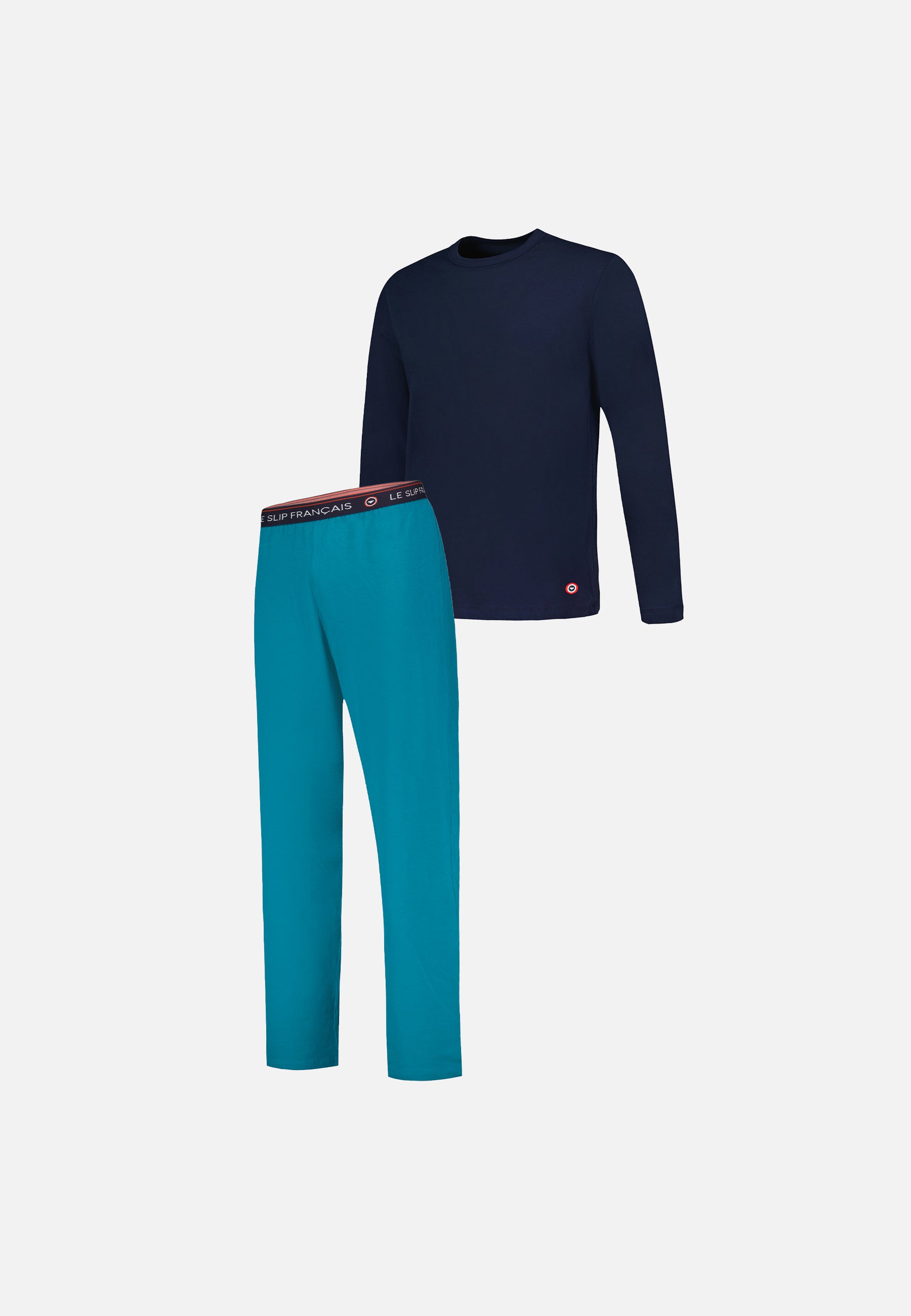 Ensemble pyjama haut marine et pantalon bleu en coton - Pyjama haut manches longues superbe Marine et bas de pyjama long indomptable Topaz