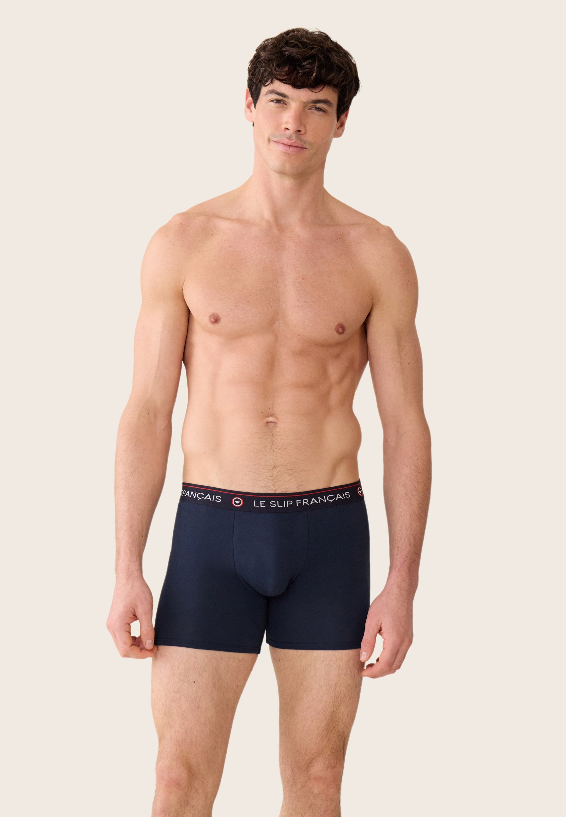 Lot de 3 boxers longs en coton - Boxers Longs Rayures Coq Bleu Ciel Chiné Marine