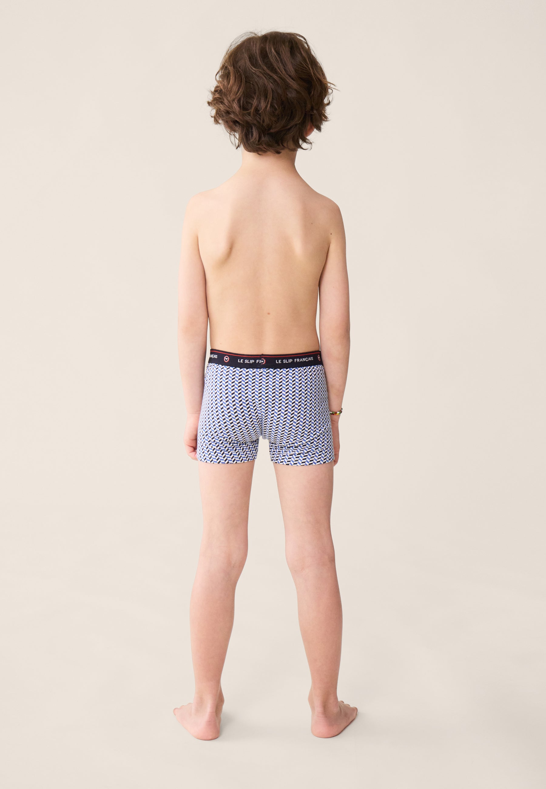 Children's blue chevron cotton boxer shorts - Petit Joseph Chevron Bleu Poussiere