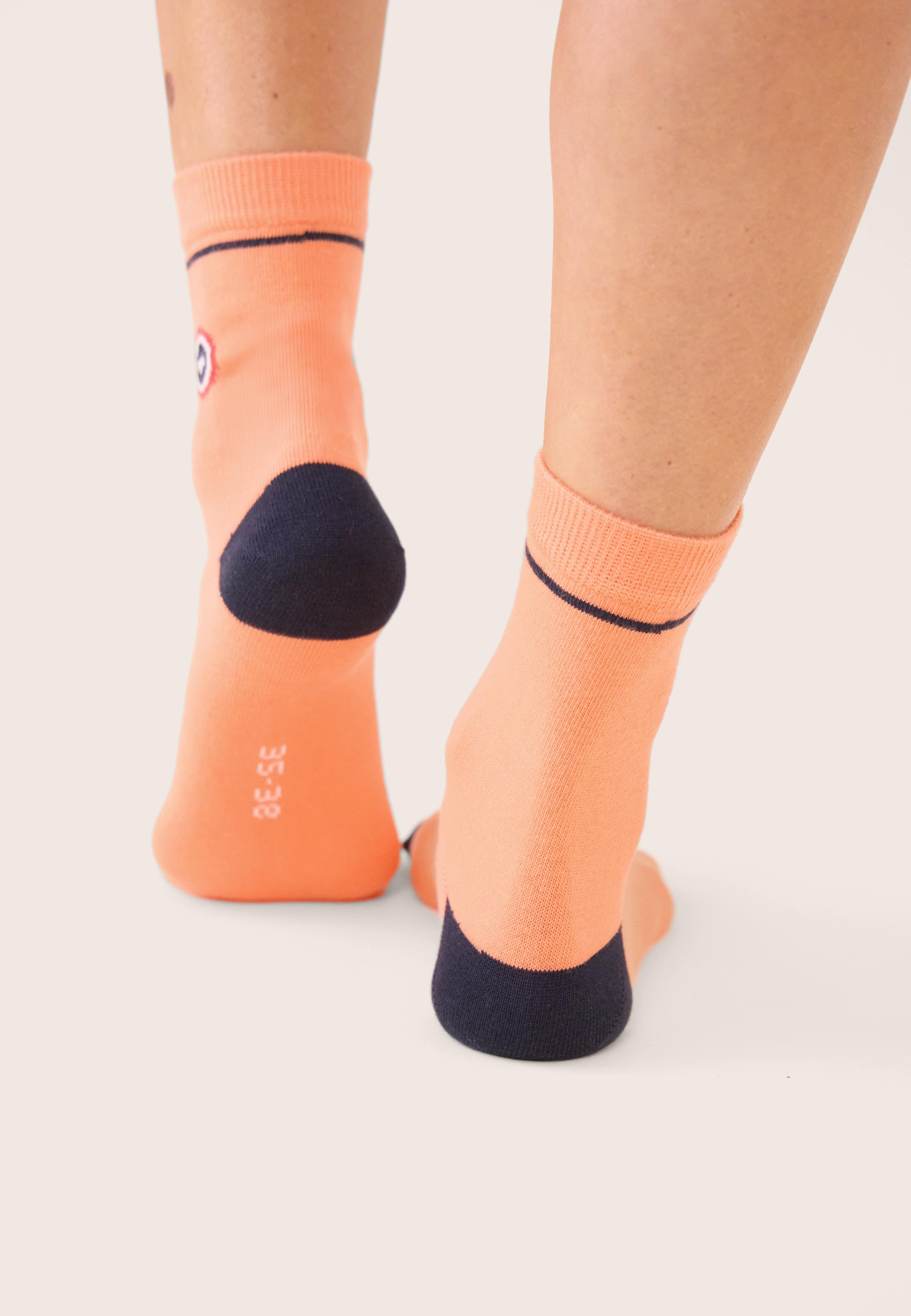 Set of 2 mid-calf cotton socks - Pink Peach Navy Leopard Print Socks